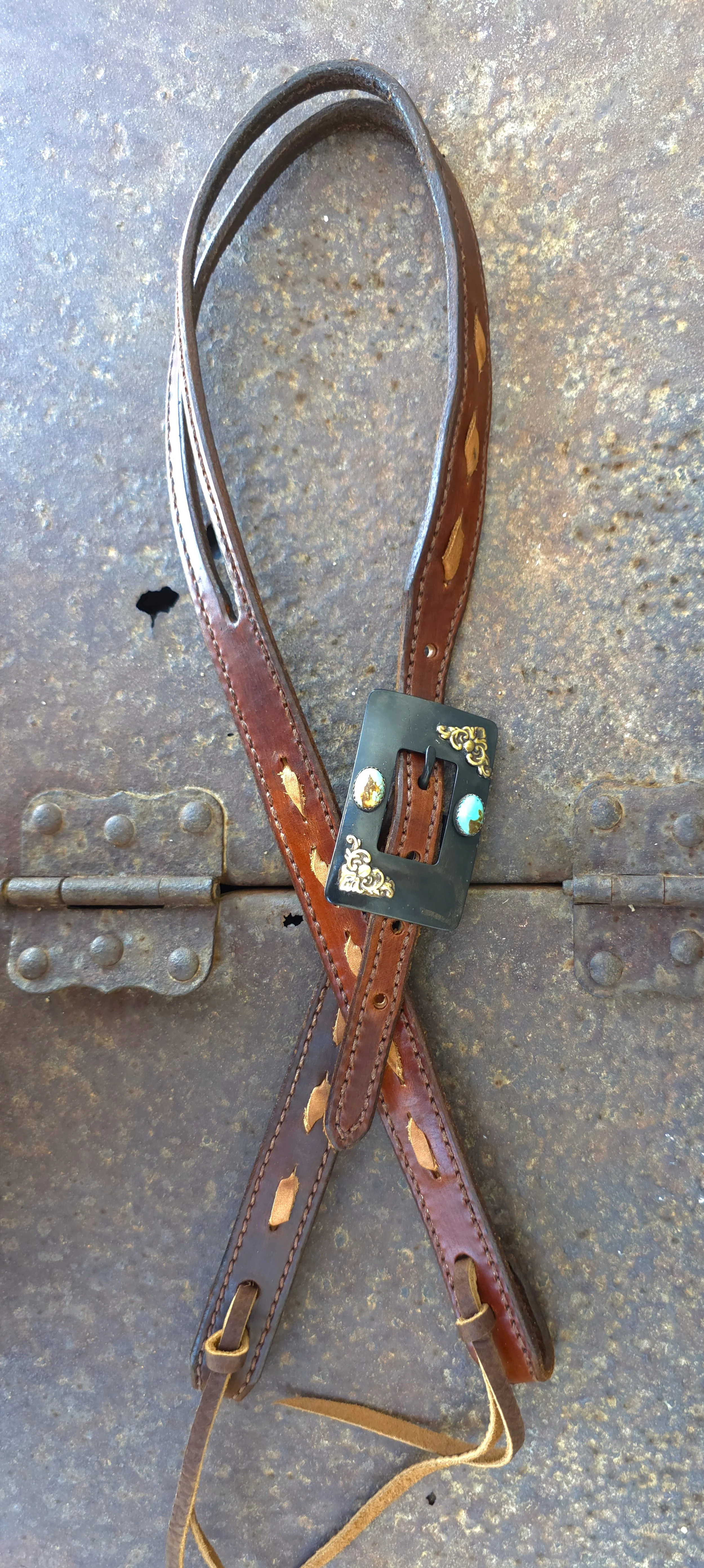 Split Ear Headstall with CM Custom Iron Buckle with Turquoise and Brass