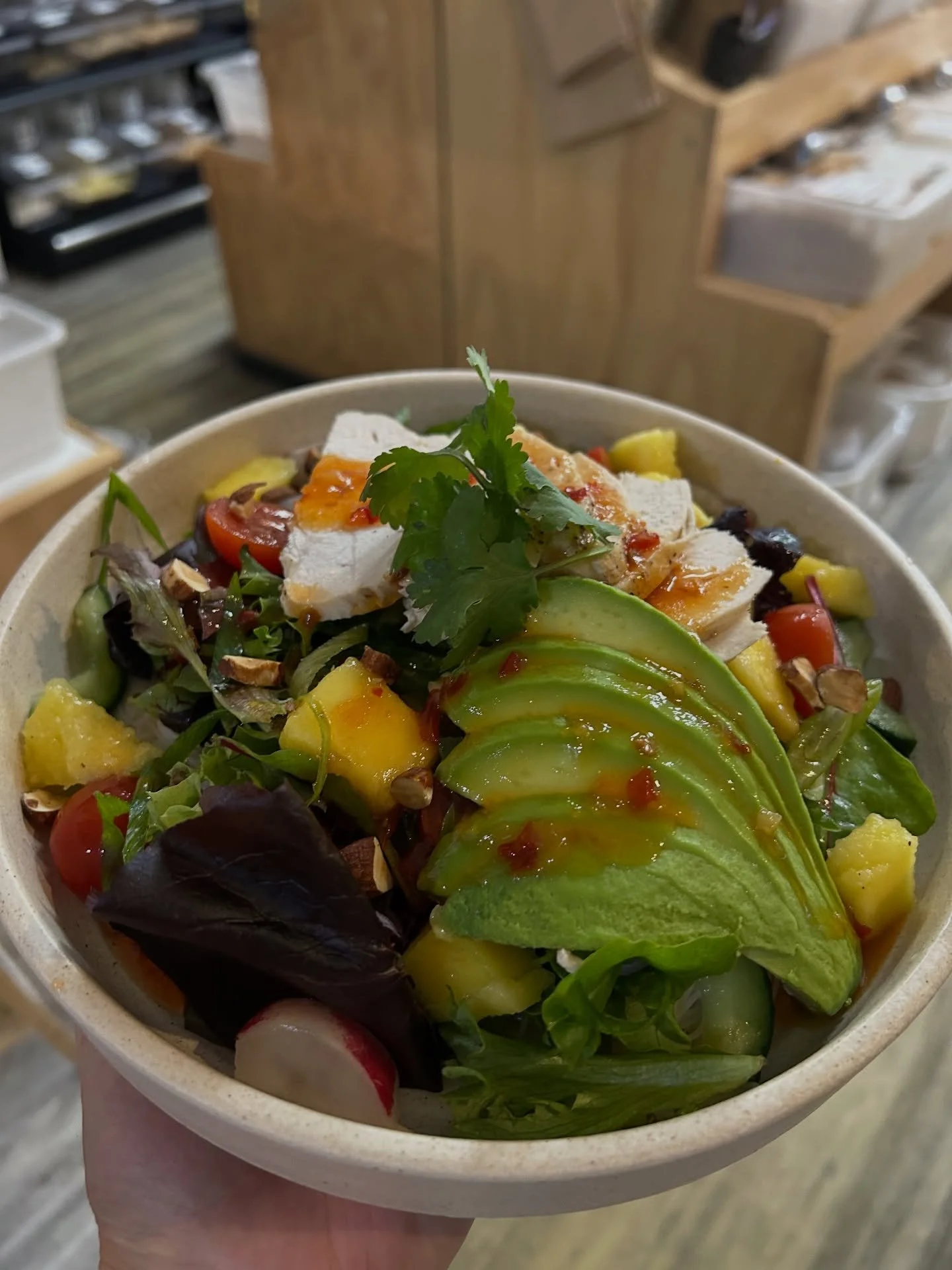 Lunch sorted ✔️

Mango salad has made a comeback 🥭 

Salmon bagel hits the spot 🥯 

Coffee as amazing as ever ☕️