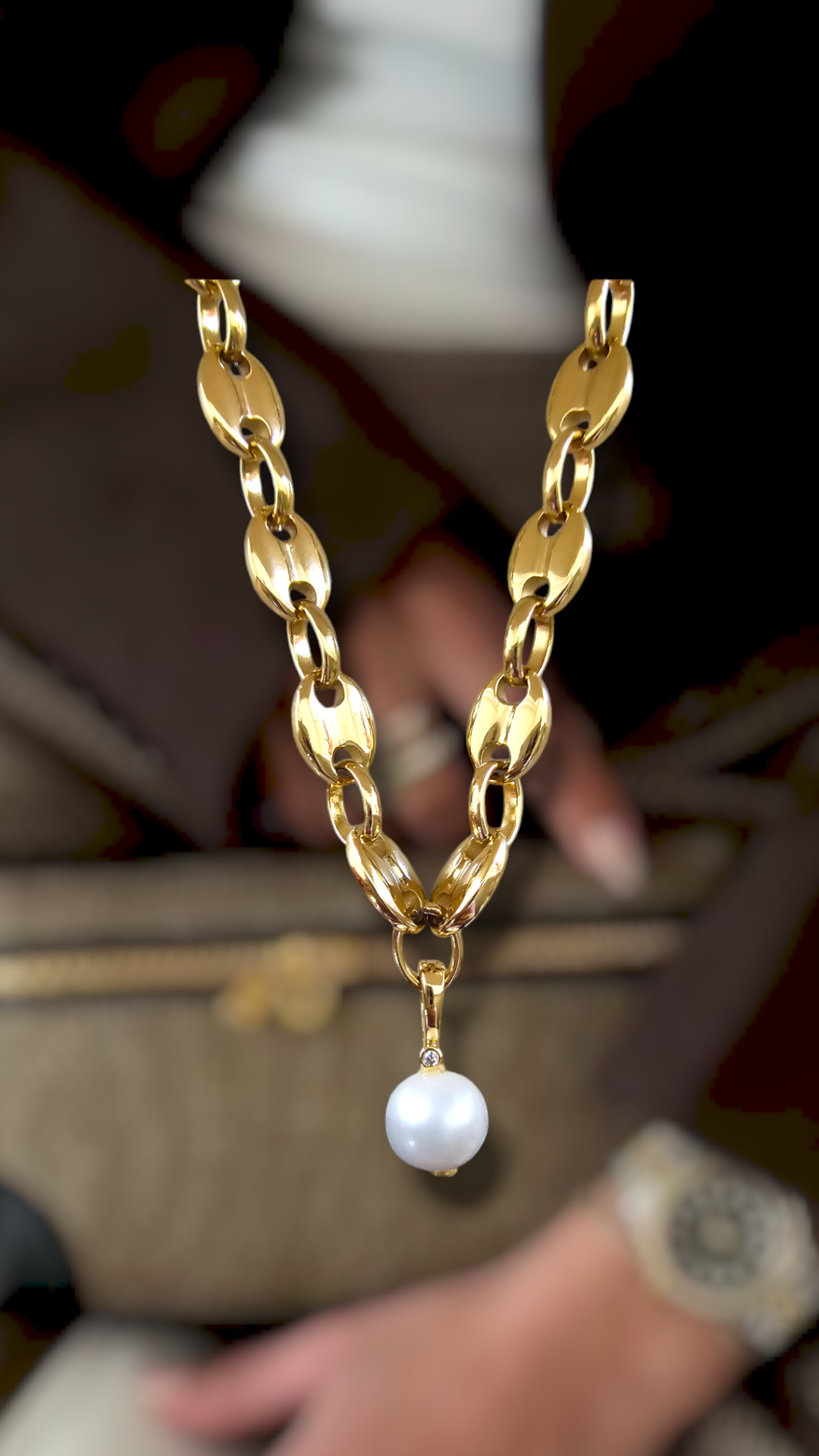 HUDSON NECKLACE | Mariner Link & Baroque pendant