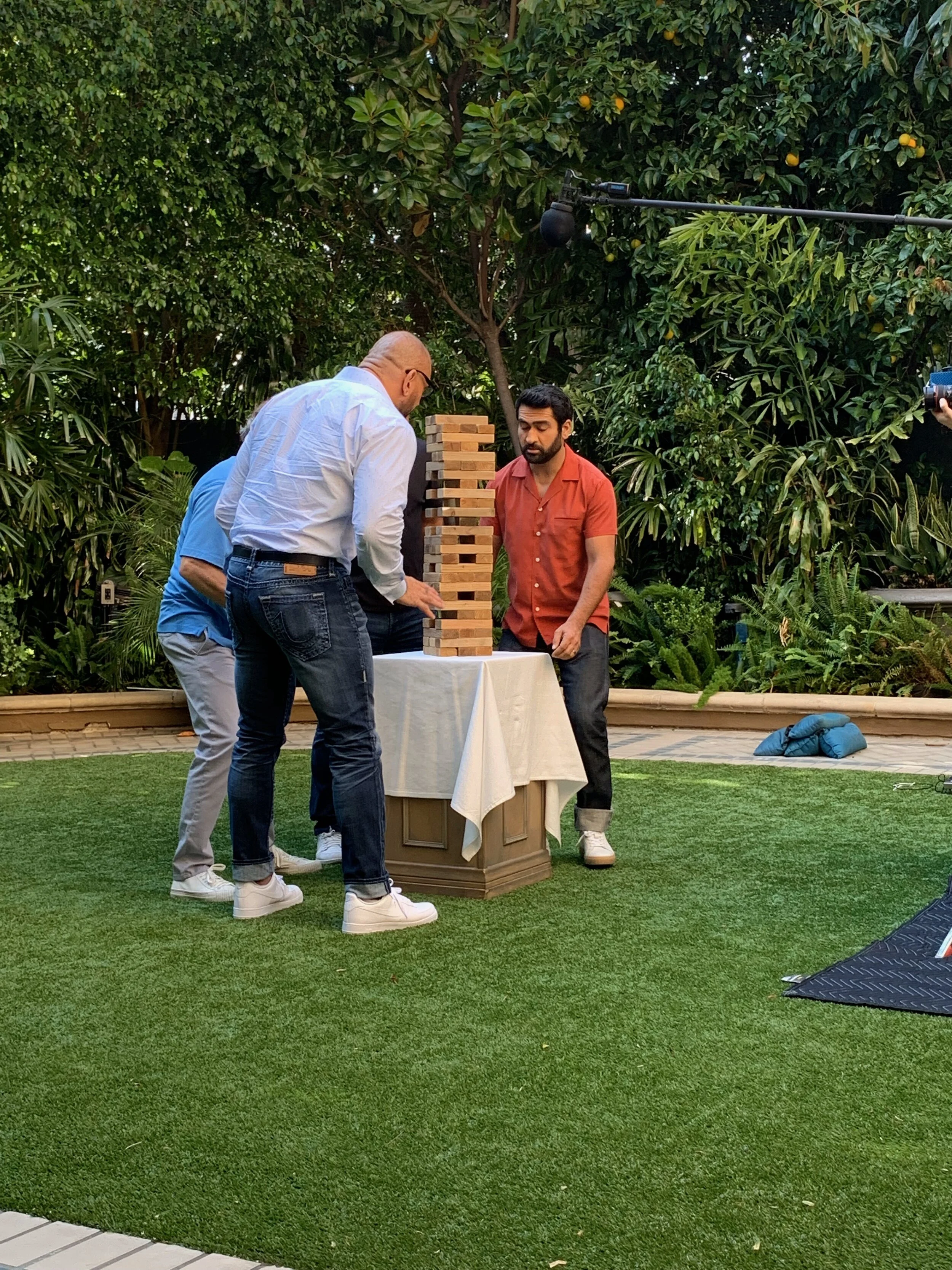 Stuber cast shooting ESPN "bro" spot