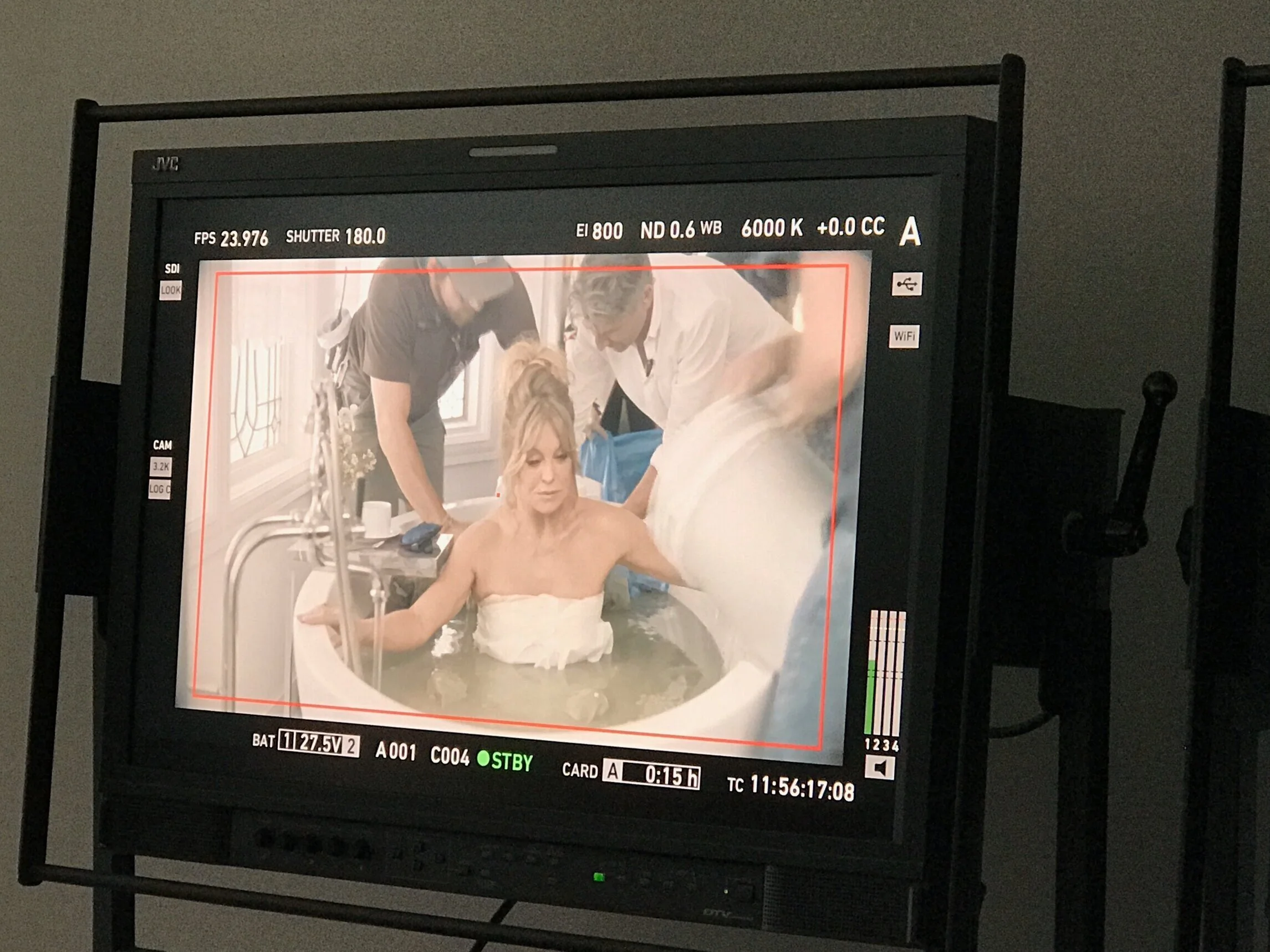 A tense moment putting national treasure Goldie Hawn into a mud bath