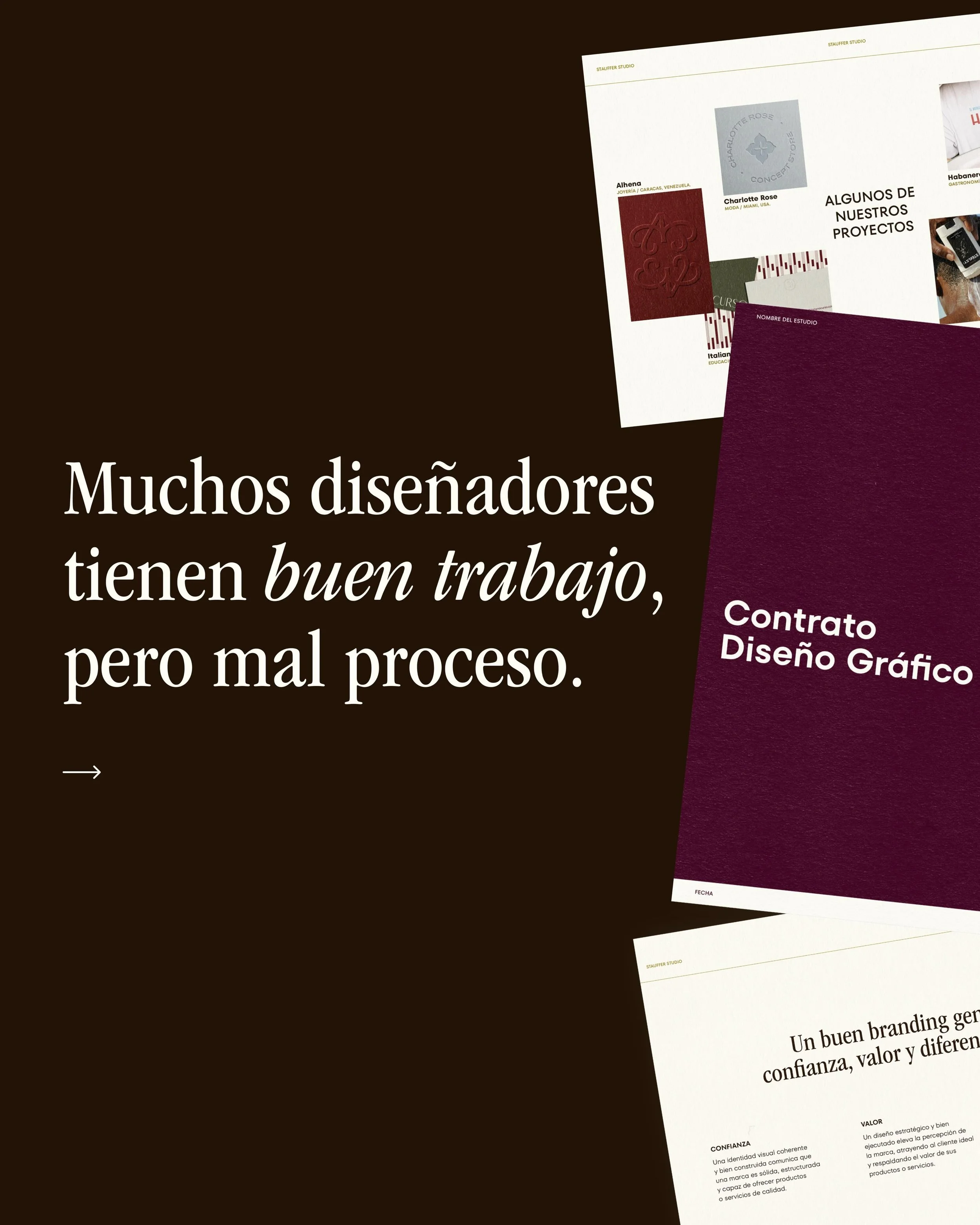 Tu trabajo ya se ve profesional 🤌🏻 tu proceso tambi&eacute;n deber&iacute;a de verse as&iacute;. Creamos todas las plantillas que necesitas para construir una experiencia m&aacute;s profesional desde el comienzo al final✨

www.stauffer.studio [link