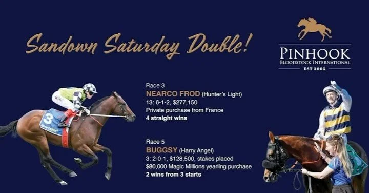 A good afternoon in Melbourne! 🏆🏆

Sandown Saturday double for PBI-sourced horses.

🇫🇷 NEARCO FROD
13:6-1-2 | $277k
🔥 Four metro wins on the trot
A private purchase from France with @OTIRacing

🇦🇺 BUGGSY
3:2-0-1 | $124k
💪 Digs deep to salute 