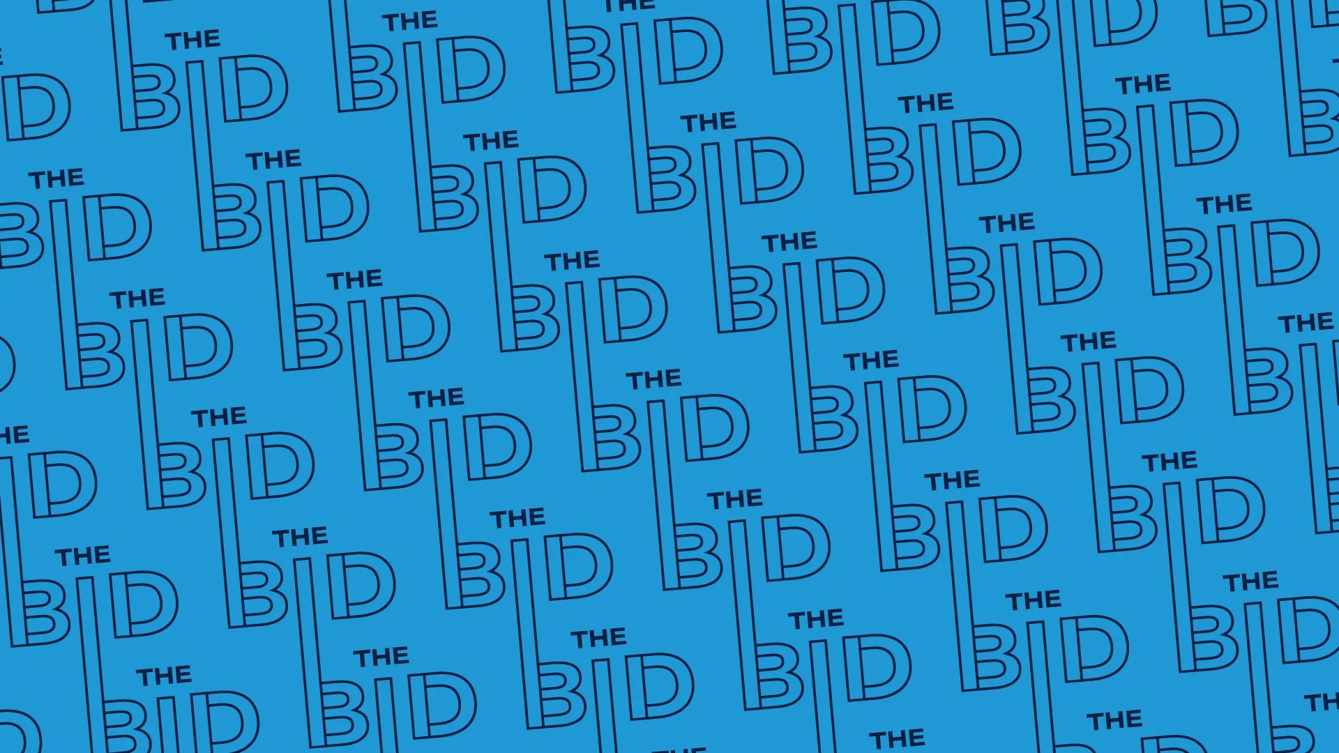 repeating brand pattern, The Bid graphic, SBID wordmark logo on blue background