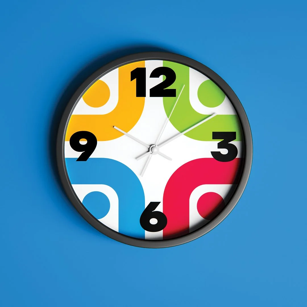 logo wall clock on blue background