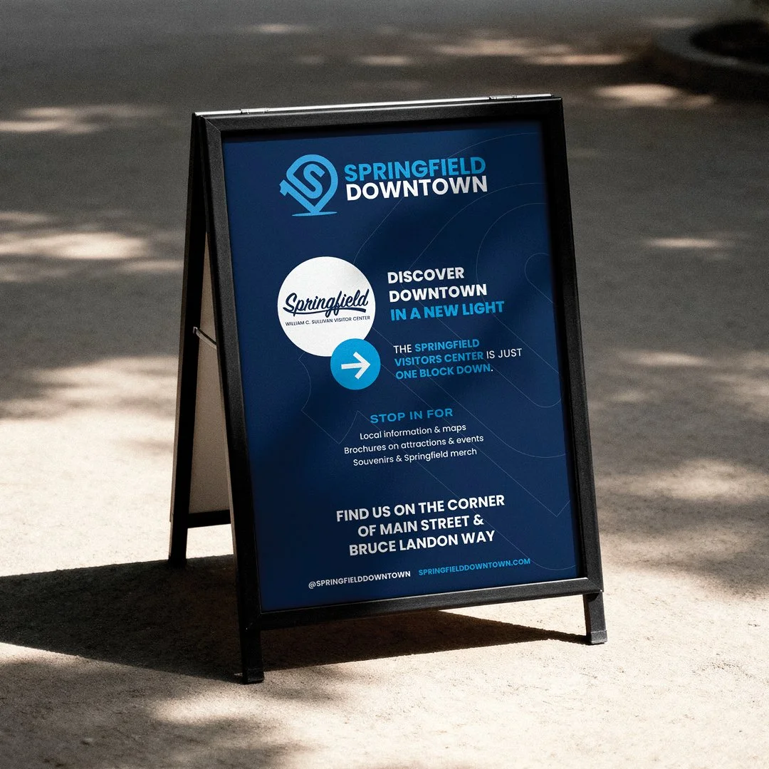 Springfield Visitors Center outdoor signage, A Frame on street