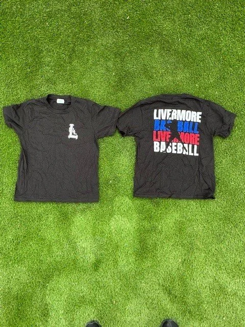 Adult Livermore Baseball Tee-Red, White & Blue