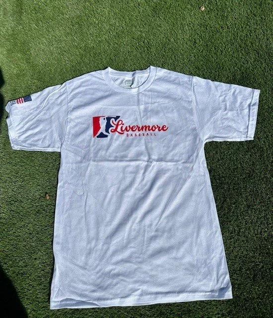 Adult White Livermore Baseball Tee