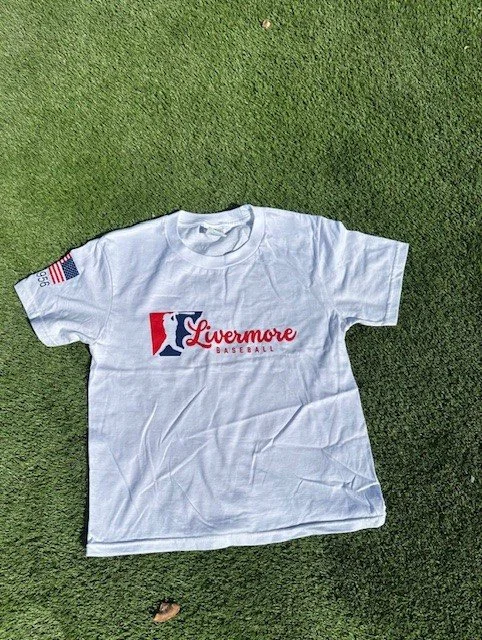 Youth White Livermore Baseball Tee
