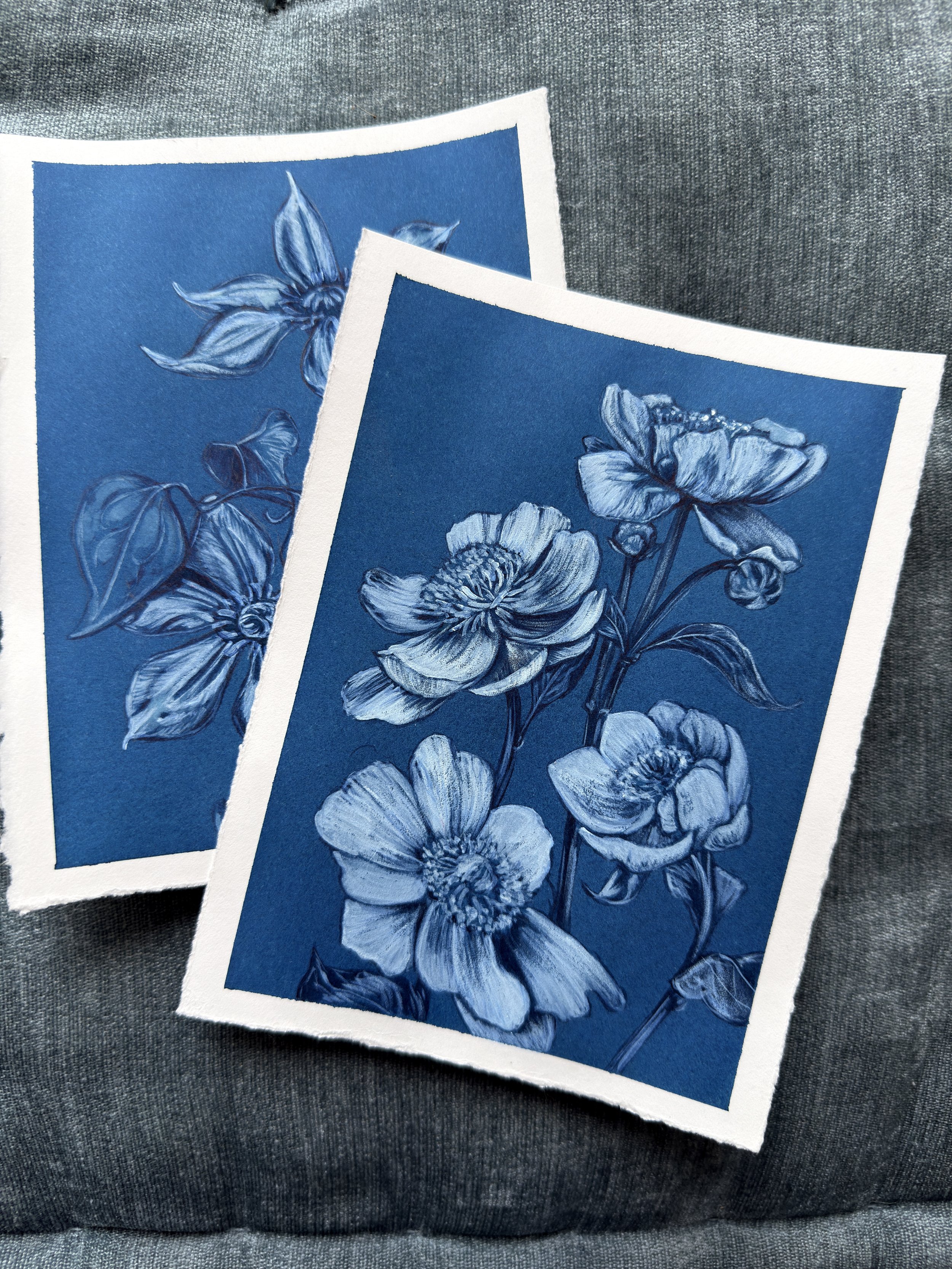 PEONY Blue Botanical Monocromatic Painting by Renee Machan 5.JPG