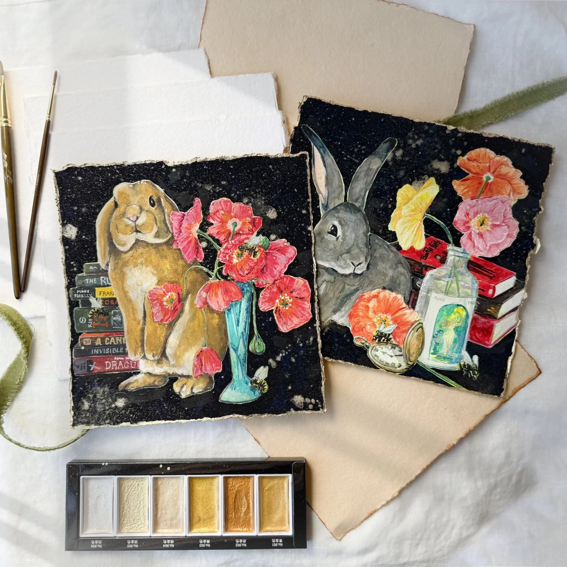 This+Bunny+Ain%27t+Scared+Bad+Bunny+Series+Pair+of+rabbit+paintings+by+artist+Renee+Machan.jpg
