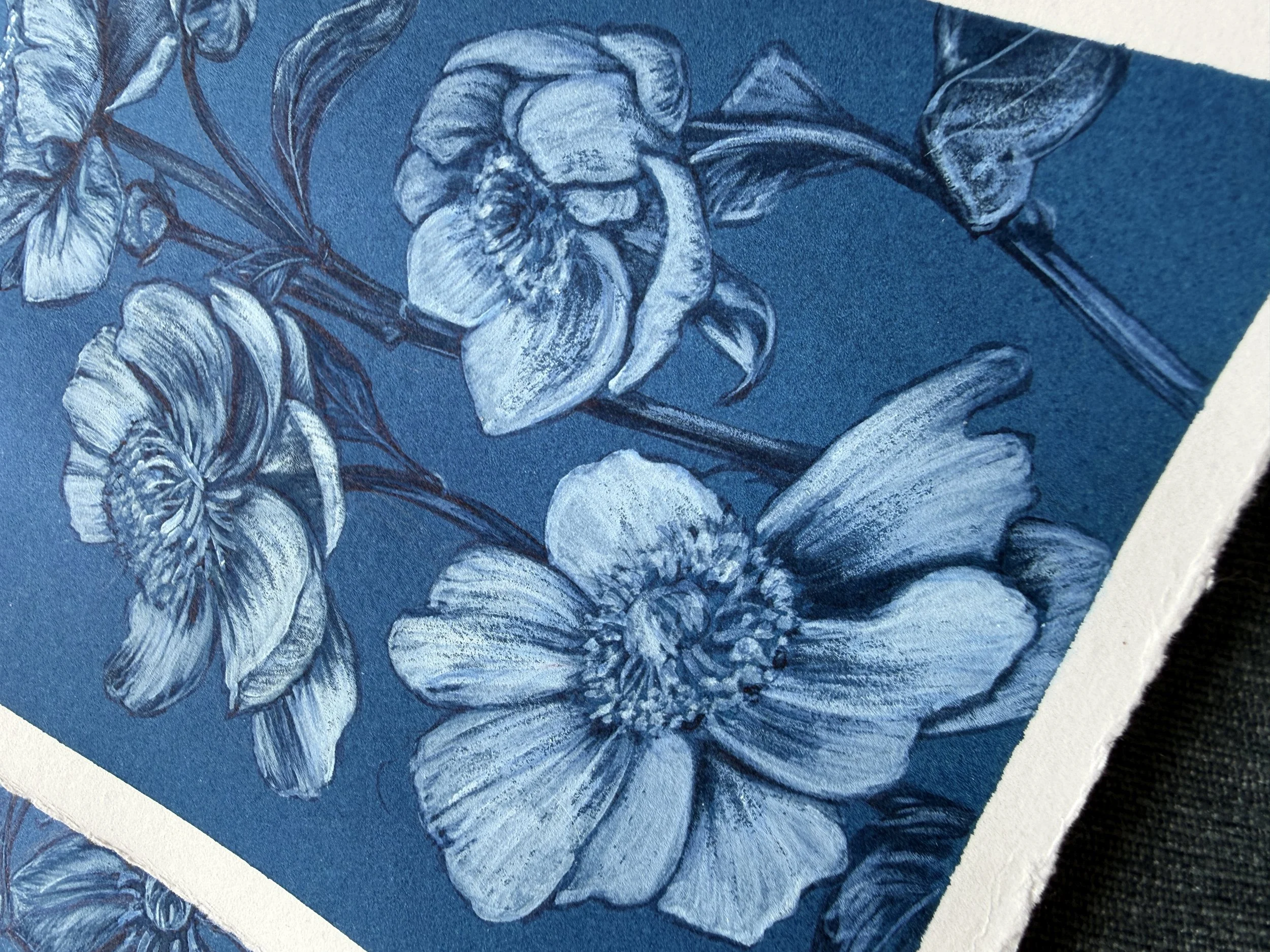 PEONY Blue Botanical Monocromatic Painting by Renee Machan 4.JPG