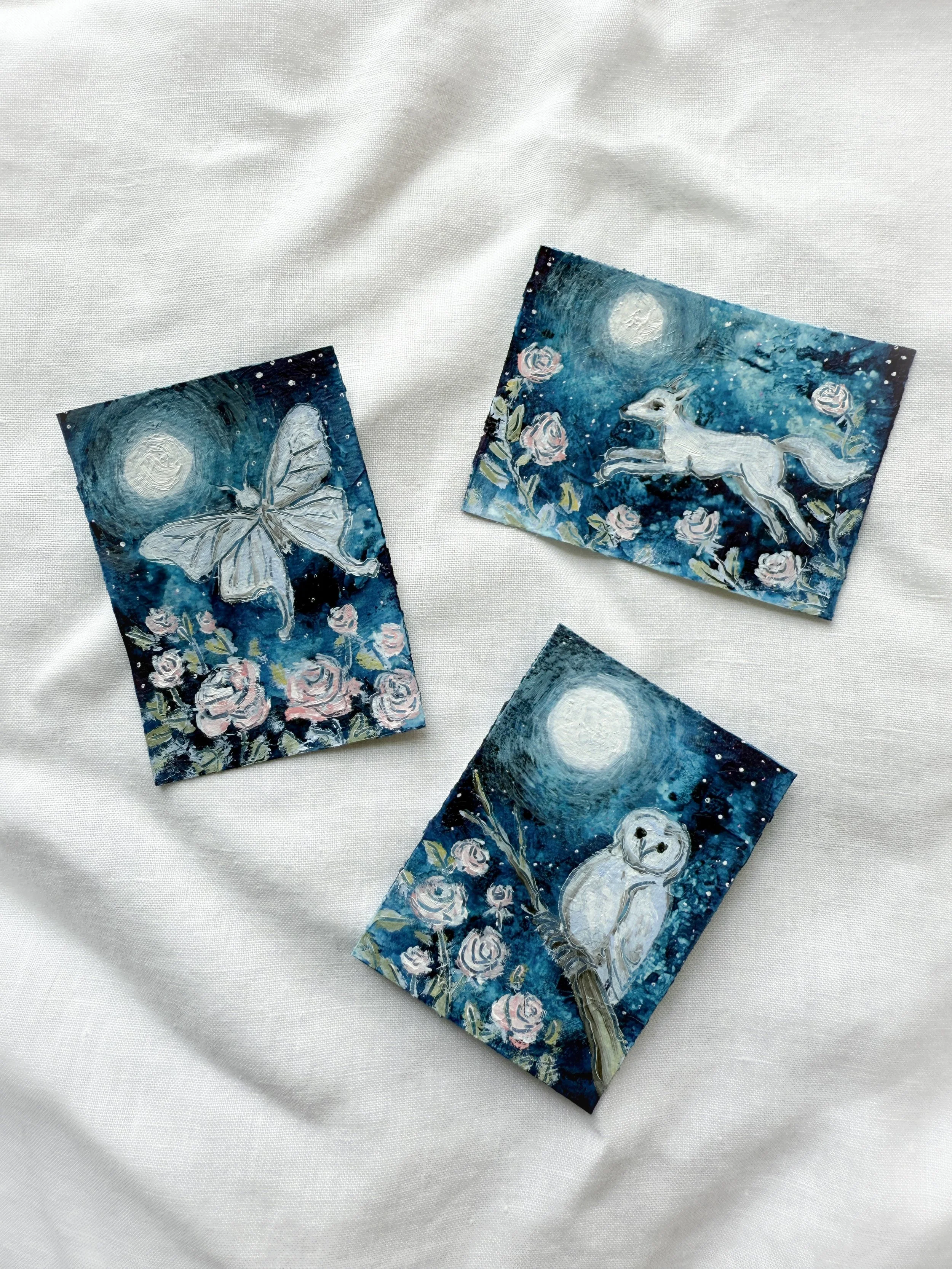 Blue and White Animal ACEOs by Renee Machan.jpg