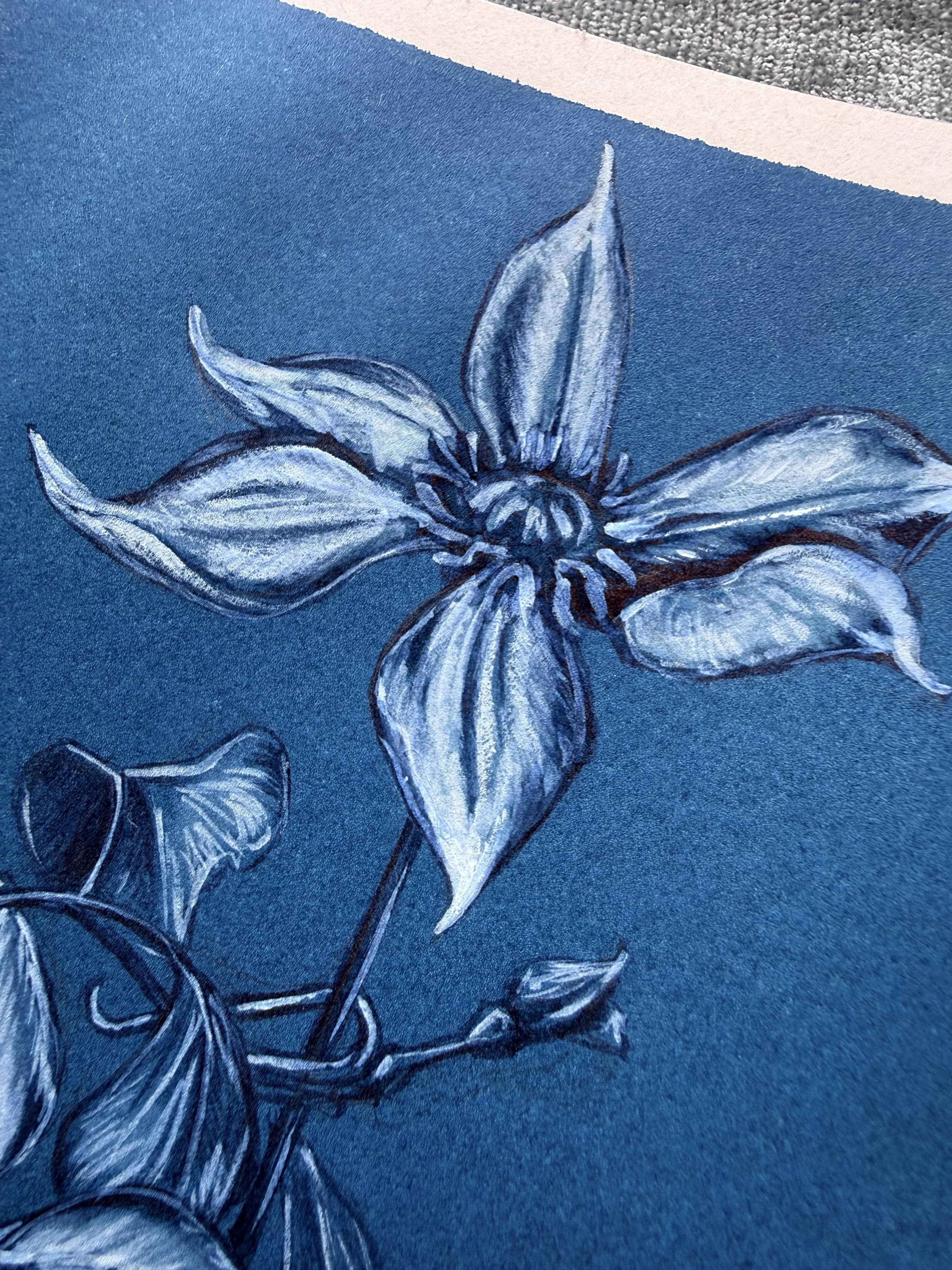 CLEMATIS Blue Botanical Monocromatic Painting by Renee Machan 1.JPG (Copy)