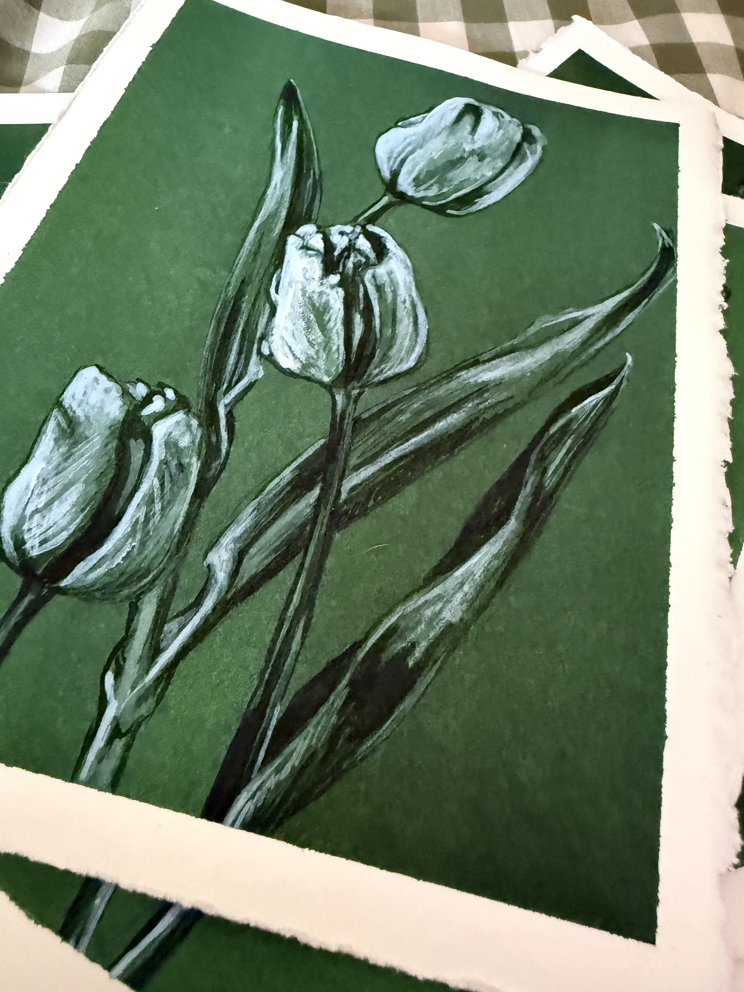 Tulip Detail Green Botanicals Original Art by Renee Machan.JPG