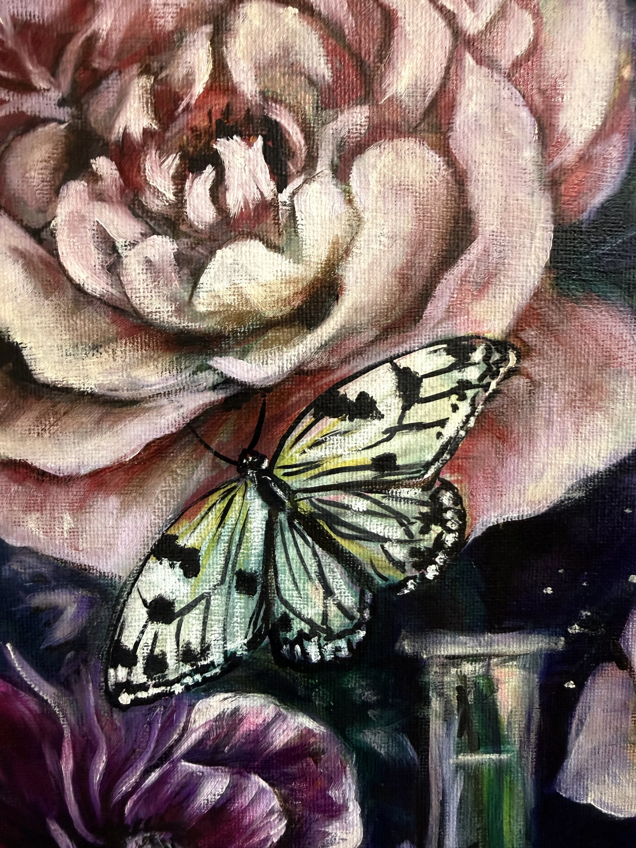 Stary Still Life botanical Oil Painting by Renee Machan detail 3.JPG