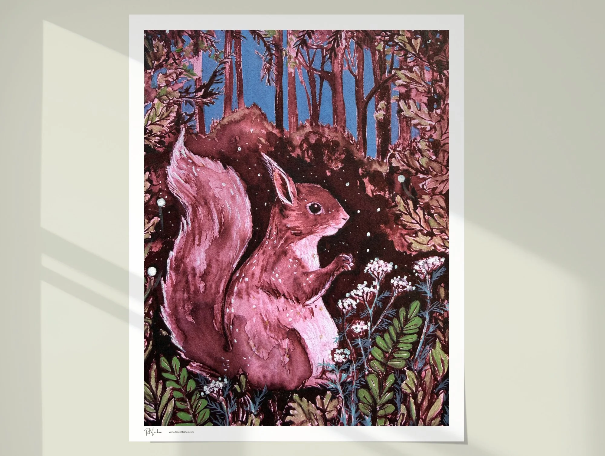 Woodland Dreams - Squirrel Watercolor Painting Fine Art Print by Renee Machan