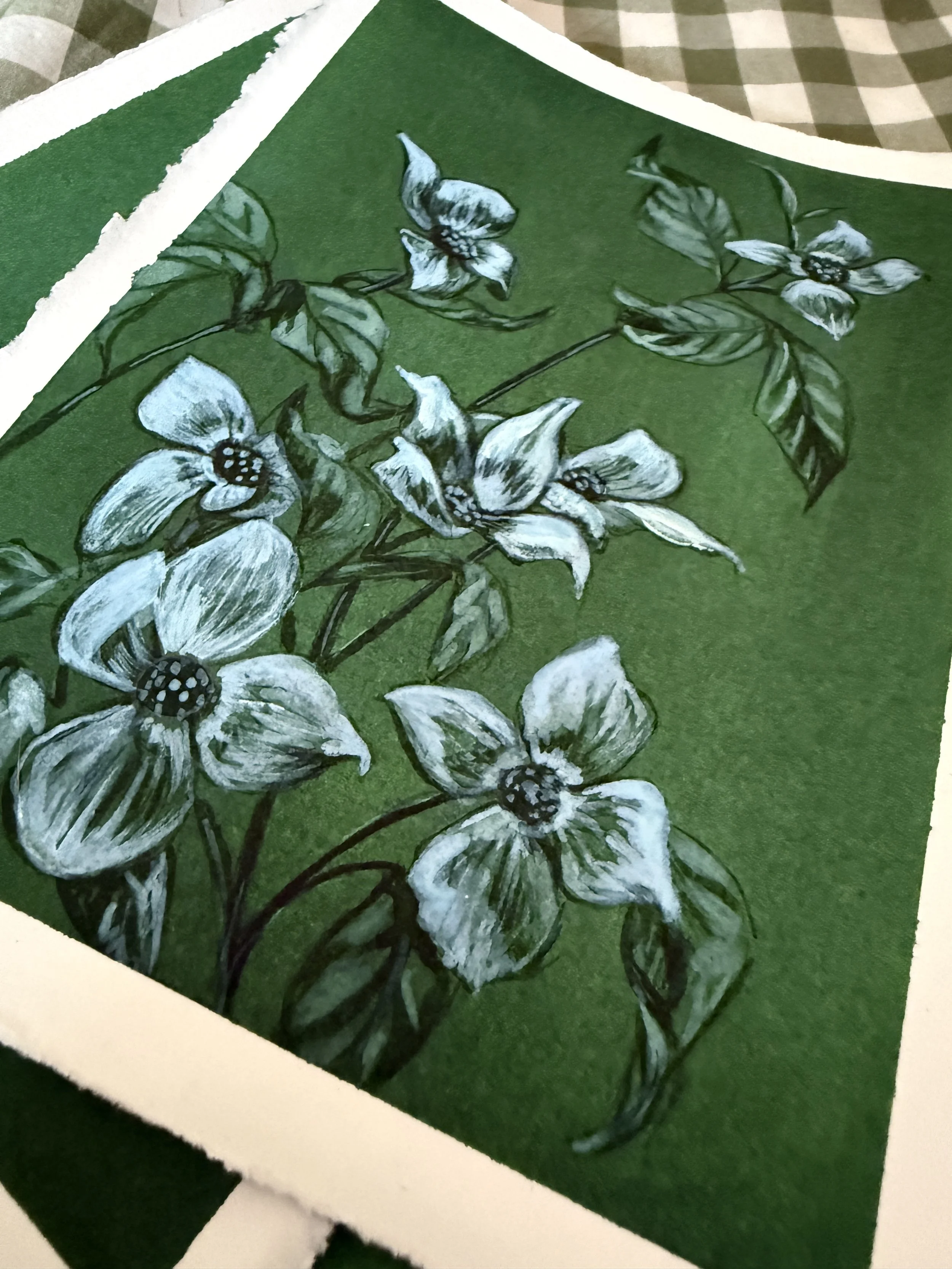 Dogwood Detail Green Botanicals Original Art by Renee Machan.JPG