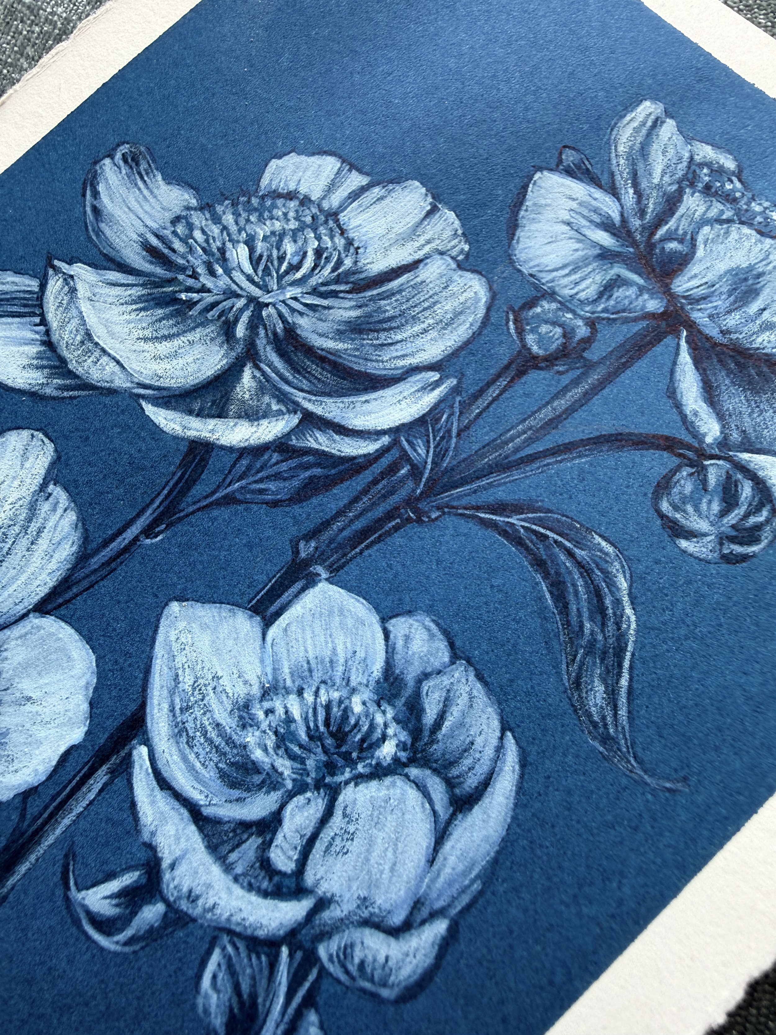 PEONY Blue Botanical Monocromatic Painting by Renee Machan 1.JPG