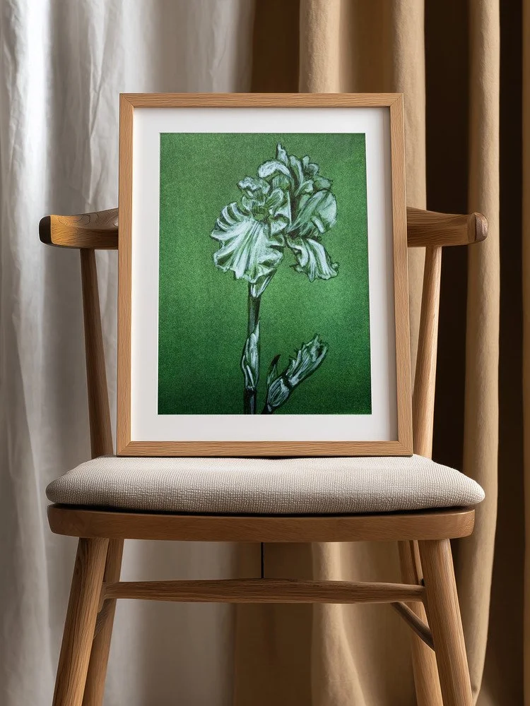 IRIS - Green Botanicals - Monochromatic Fine Art Print by Renee Machan