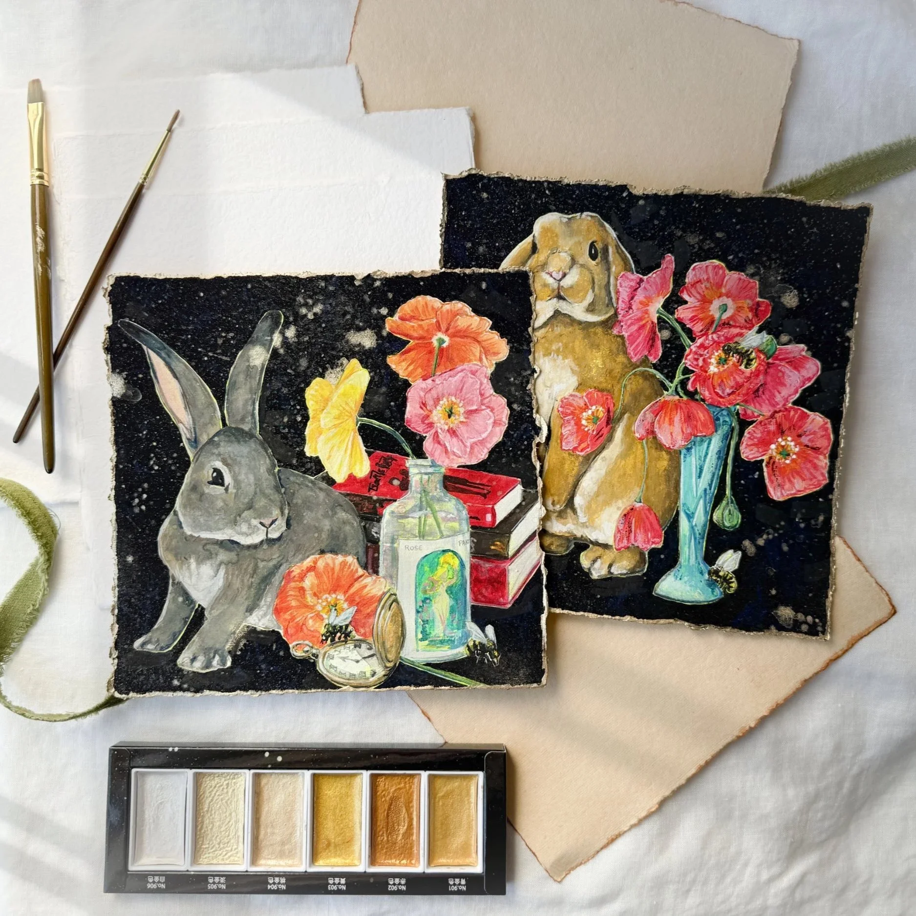 Up+After+Midnight+Bad+Bunny+Series+Pair+of+rabbit+paintings+by+artist+Renee+Machan.jpg