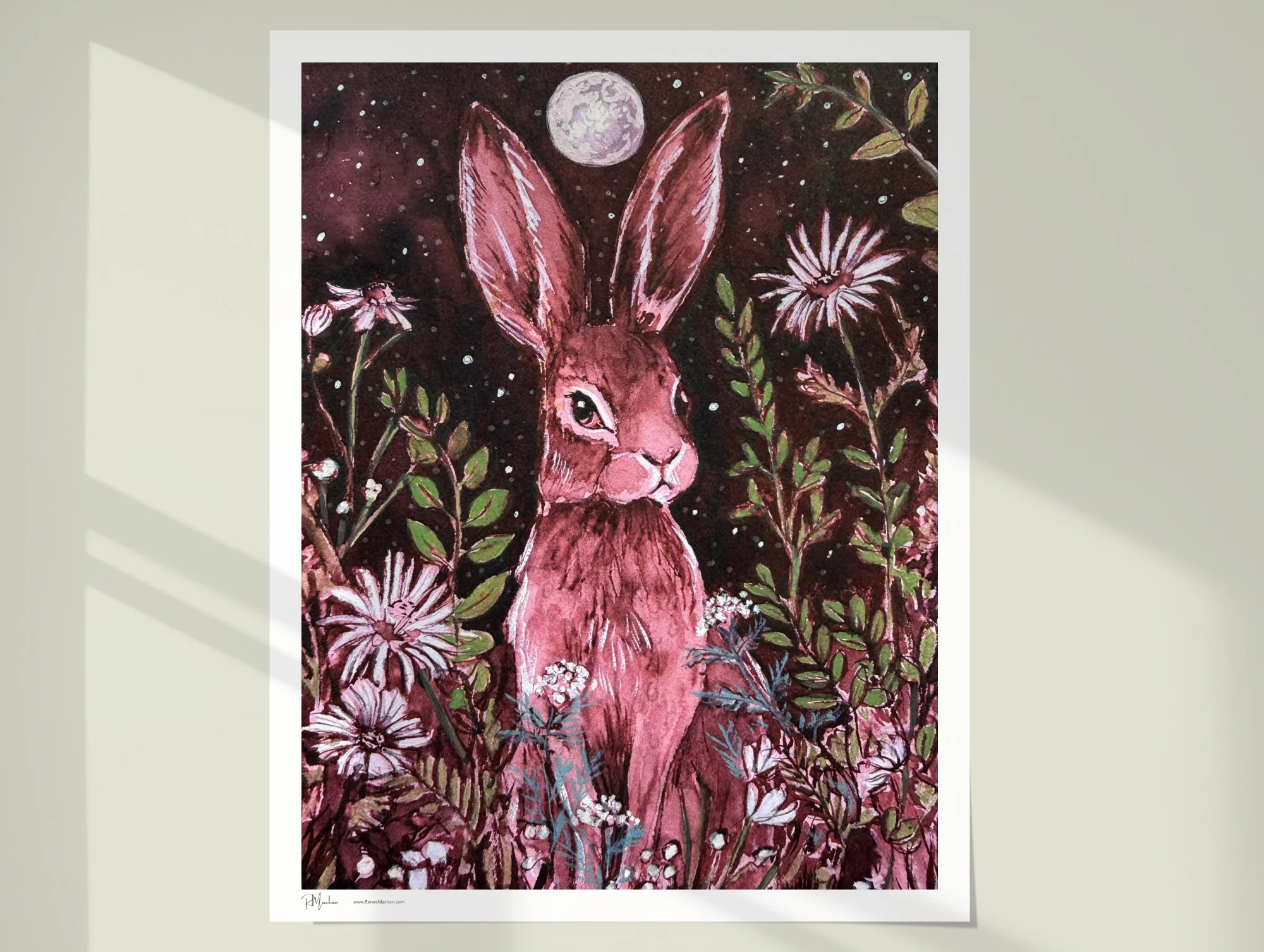 Woodland Dreams - Wild Hare Watercolor Painting Fine Art Print by Renee Machan