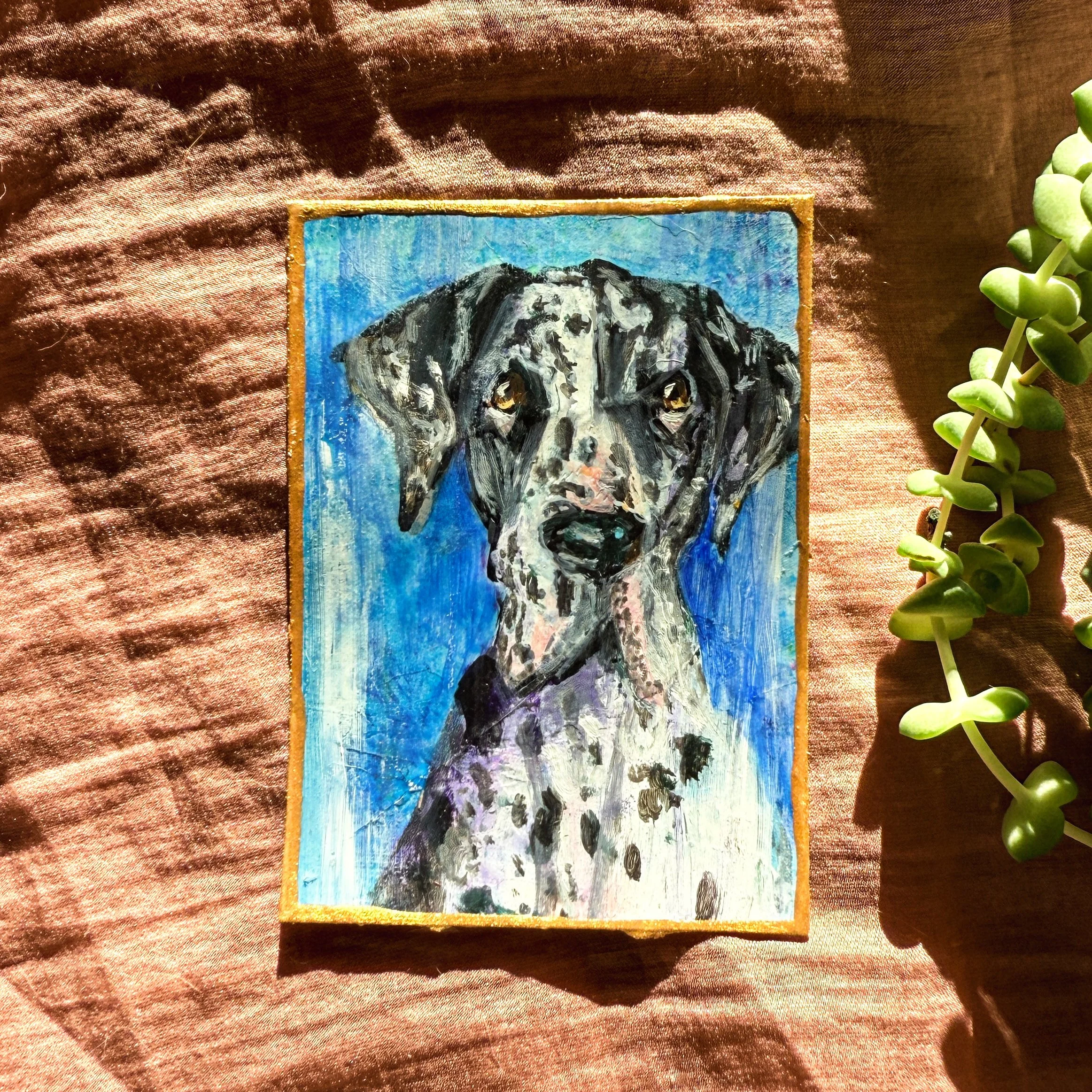 Dalmatian Dog ACEO 2.5x3.5 Original Animal Art in Oil by Renee Machan