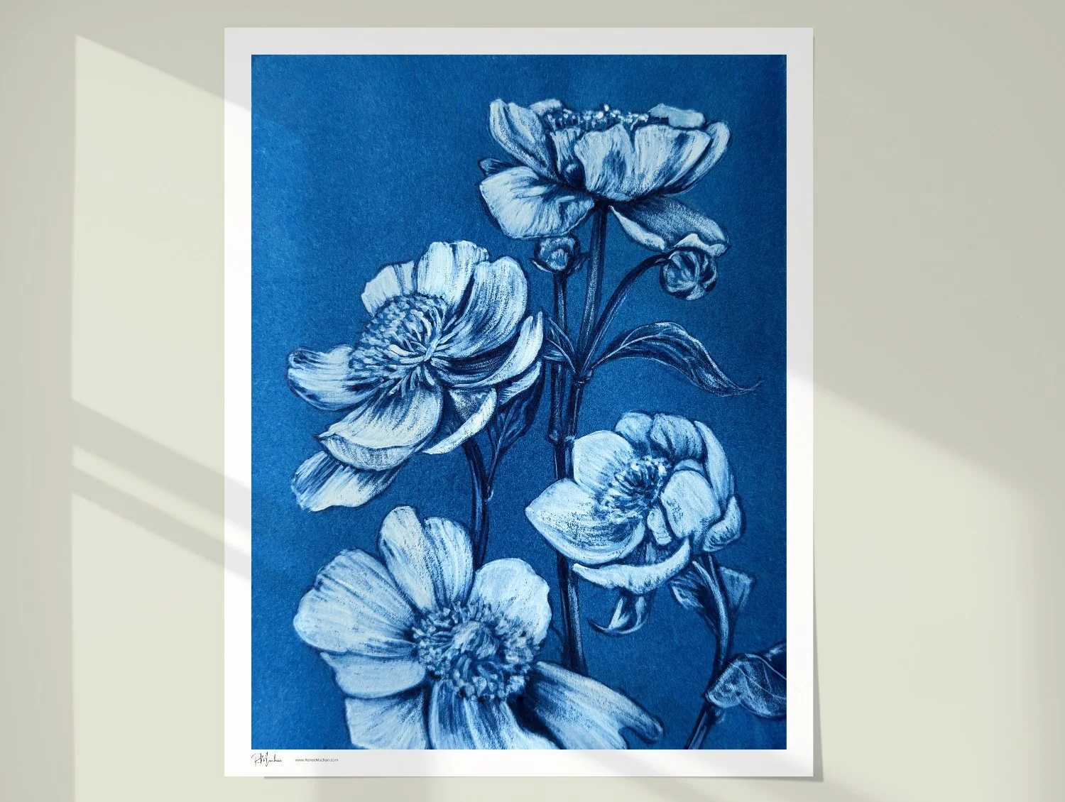 PEONY — Blue Botanicals — Monochromatic Ink Fine Art Print by Renee Machan