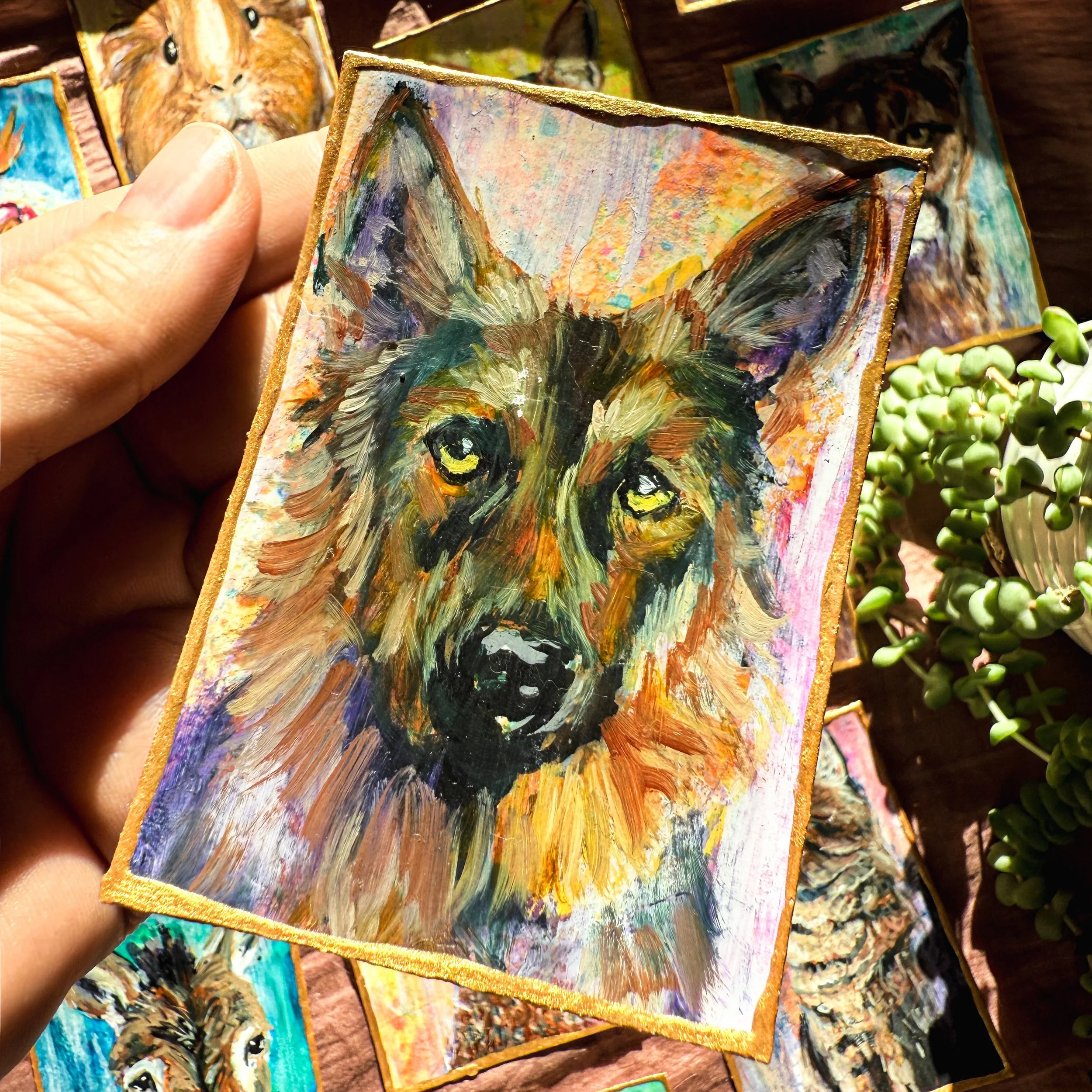 German Shepherd Dog ACEO 2.5x3.5 Original Animal Art in Oil by Renee Machan