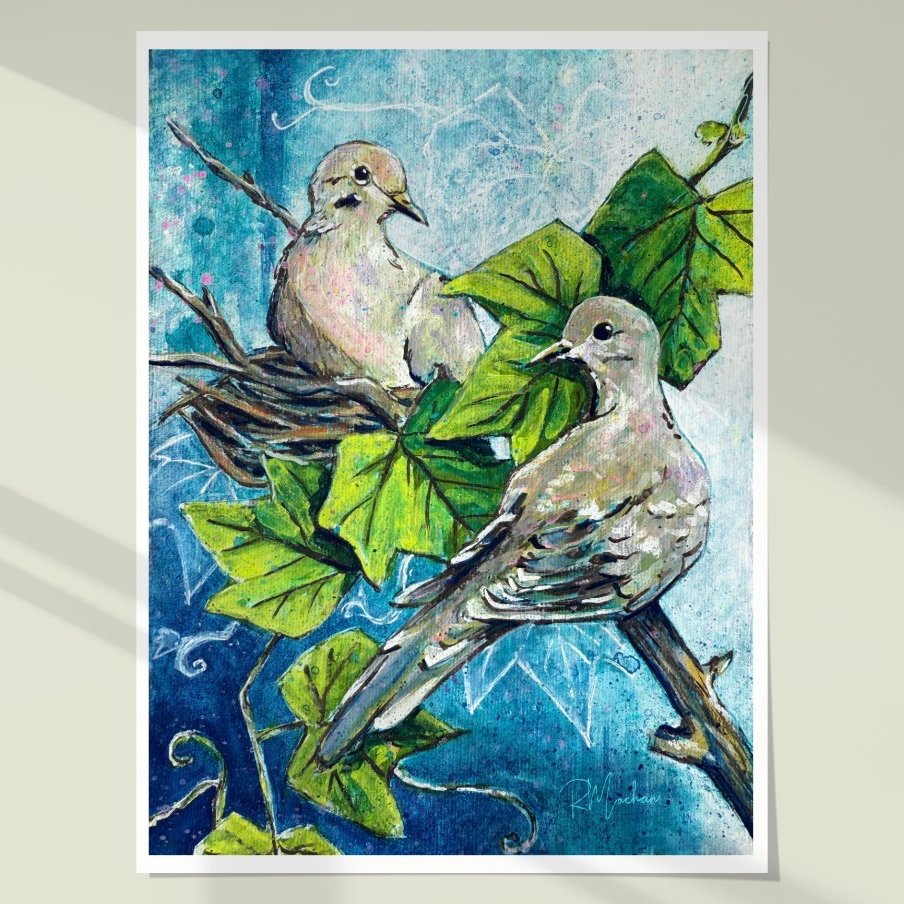 "Return" – Doves beneath the grapevine pergola, Open Edition Fine Art Prints in Assorted Sizes