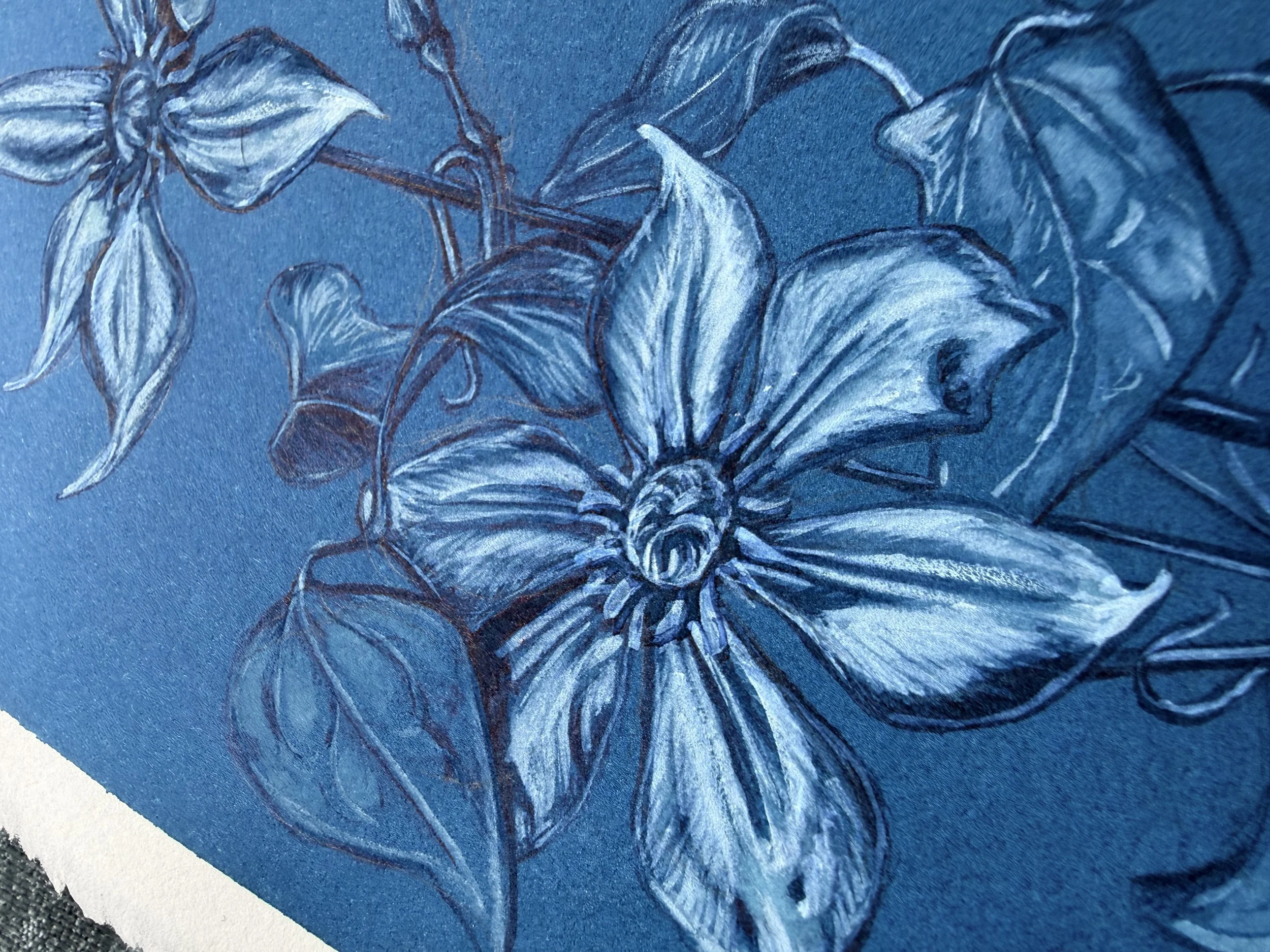 CLEMATIS Blue Botanical Monocromatic Painting by Renee Machan 4.JPG (Copy)
