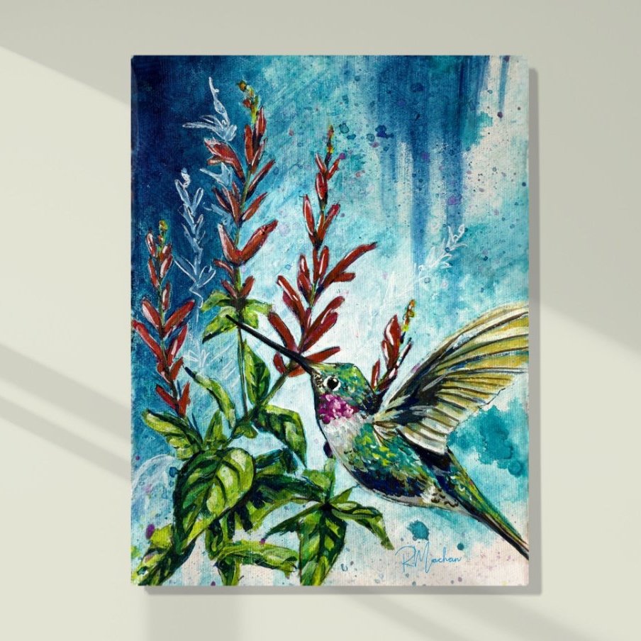 "Hover" – Hummingbird with Pineapple Sage, Limited Edition Fine Art Print Giclee on Canvas