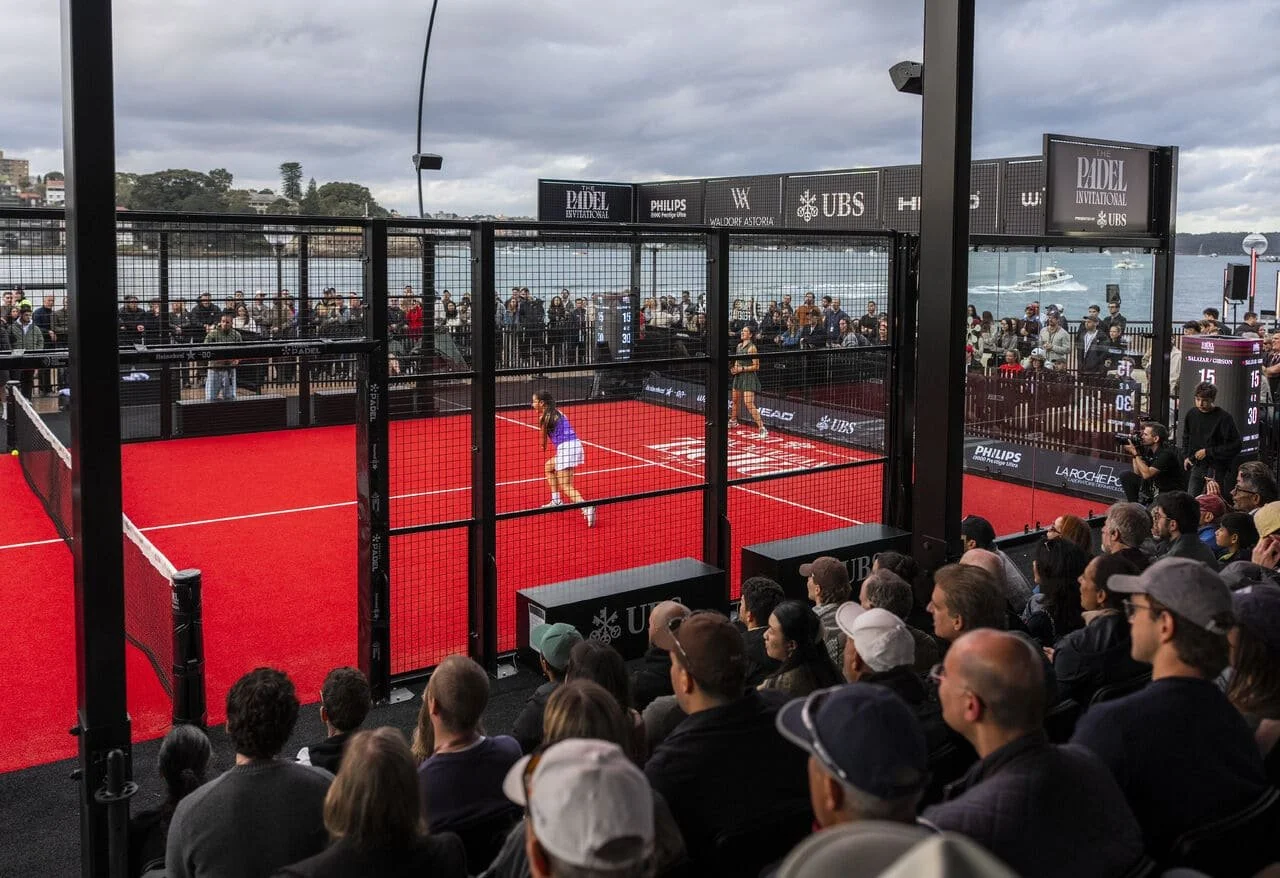 The Padel Invitational court set up in front of the Sydney Opera House sails