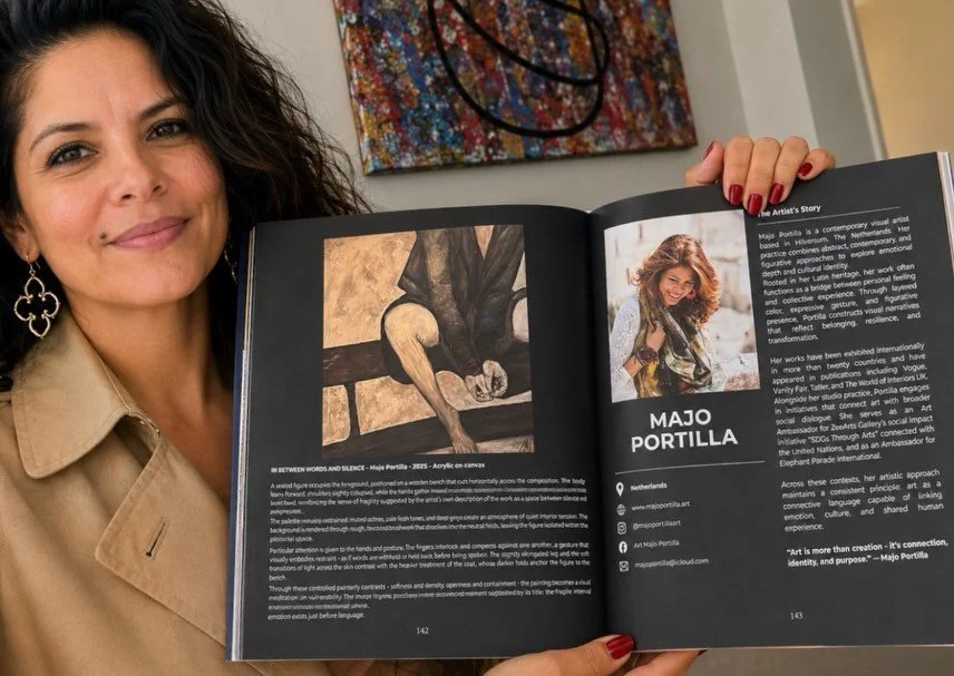 From a blank canvas&hellip; to these pages. 🥹✨

Today I&rsquo;m holding something that feels a little surreal.

My work and my story, published in 100 Artists of Europe. 🇪🇺🎨

Page 142&ndash;143.
There I am.
There is my art.
A little piece of this