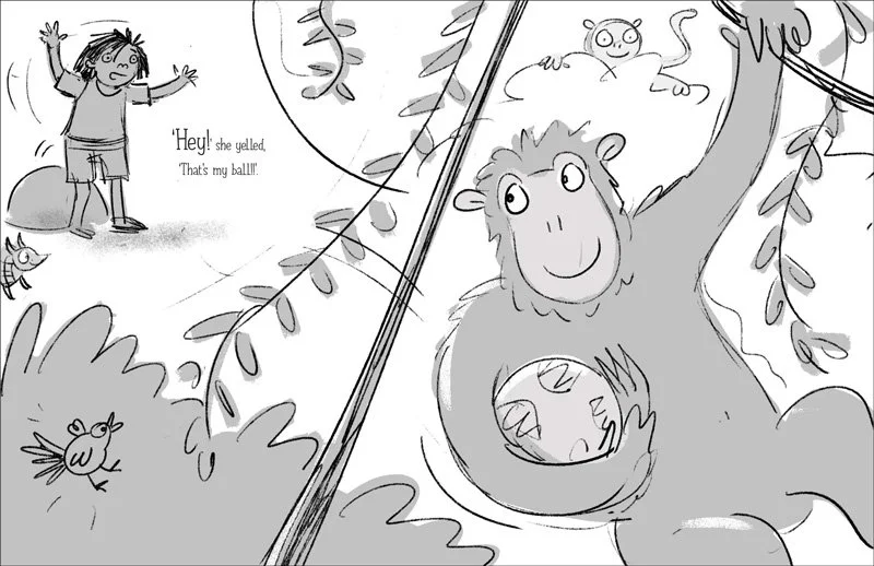 I did the roughs and storyboard for GOAL!!! on my computer. This meant I could work out tricky compositions quickly, without going through loads of paper.