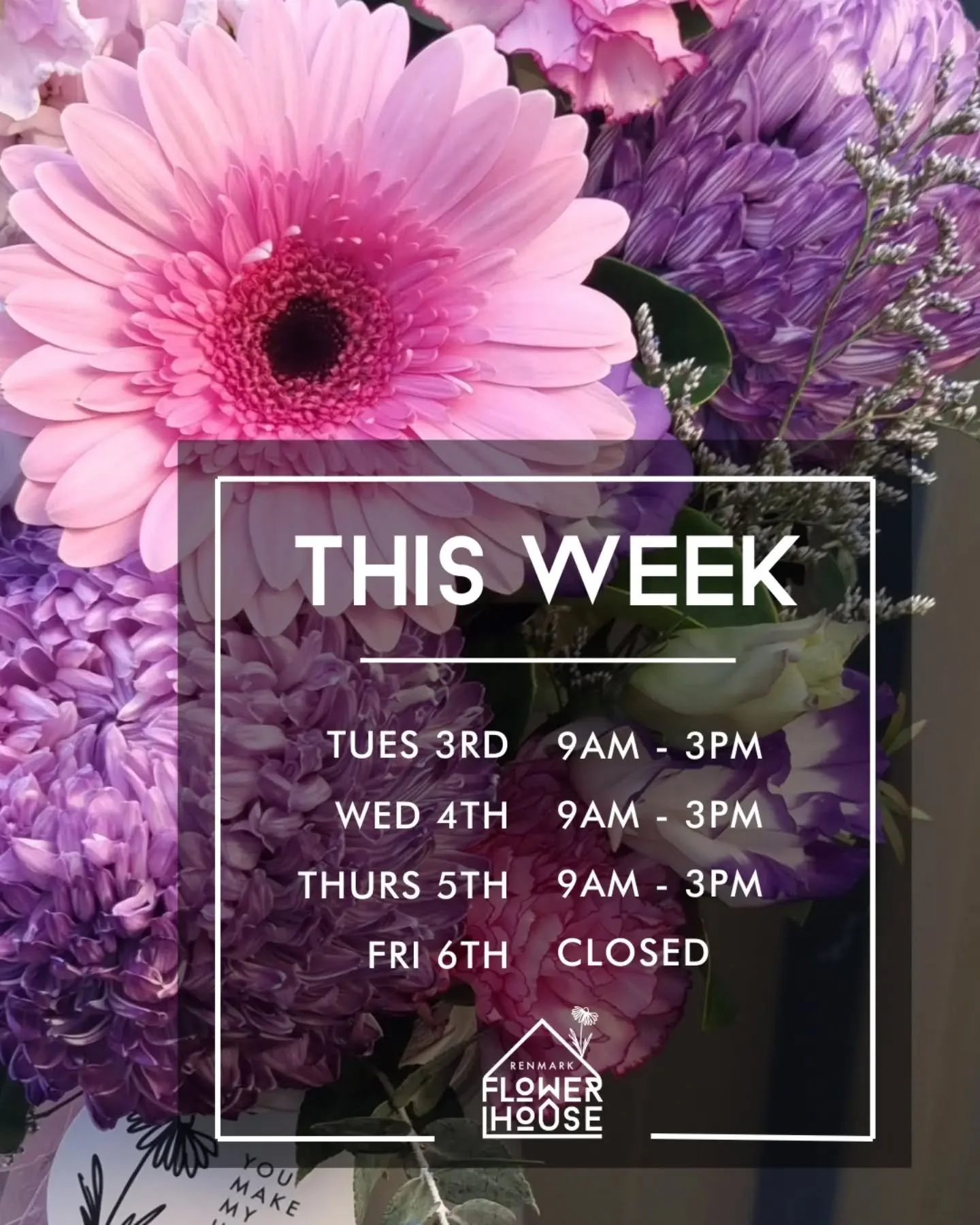 Just a heads up that we will be closed this coming Friday the 6th of Feb as we head off on a little weekend away. But... 

We'll be open from Tuesday - Saturday next week to deliver flowers to all the love birds out there! 🐦🌸

Stay tuned for our Va