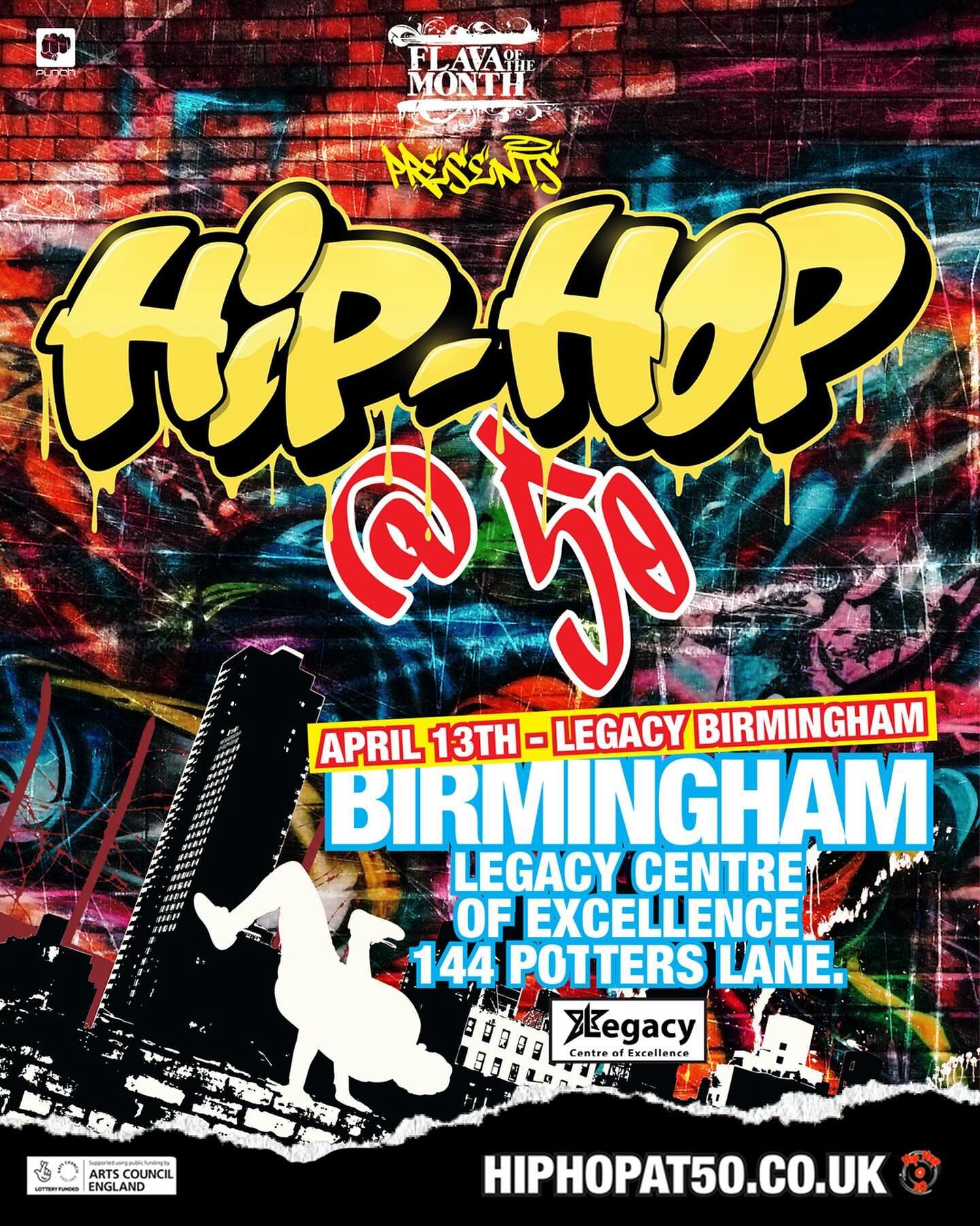 Hip Hop @ 50 5 day UK Tour

We will be touching down in these cities for one exclusive day
🔹 Birmingham
🔹 London 
🔹 Leicester 
🔹 Manchester 
🔹 Bristol 

The day will include Acrylic Paint Parties, Hip Hop dance classes DJ workshops, Panel Discus