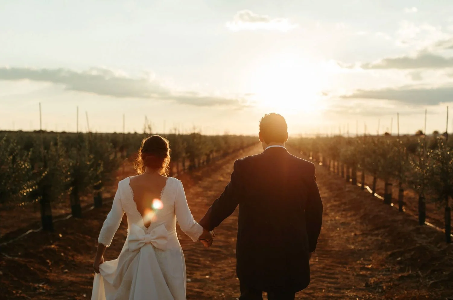 Paseo de los novios en el atardecer por la Finca Ventalama en Toledo