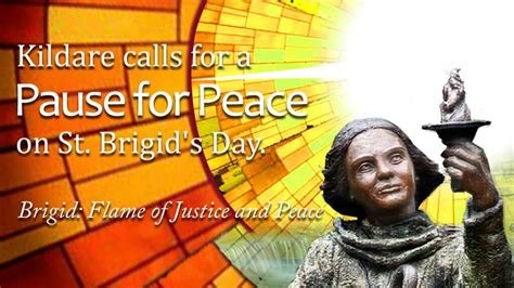 A poster calling for a pause for peace on St. Brigid's Day, featuring a statue of St. Brigid holding a flaming torch.