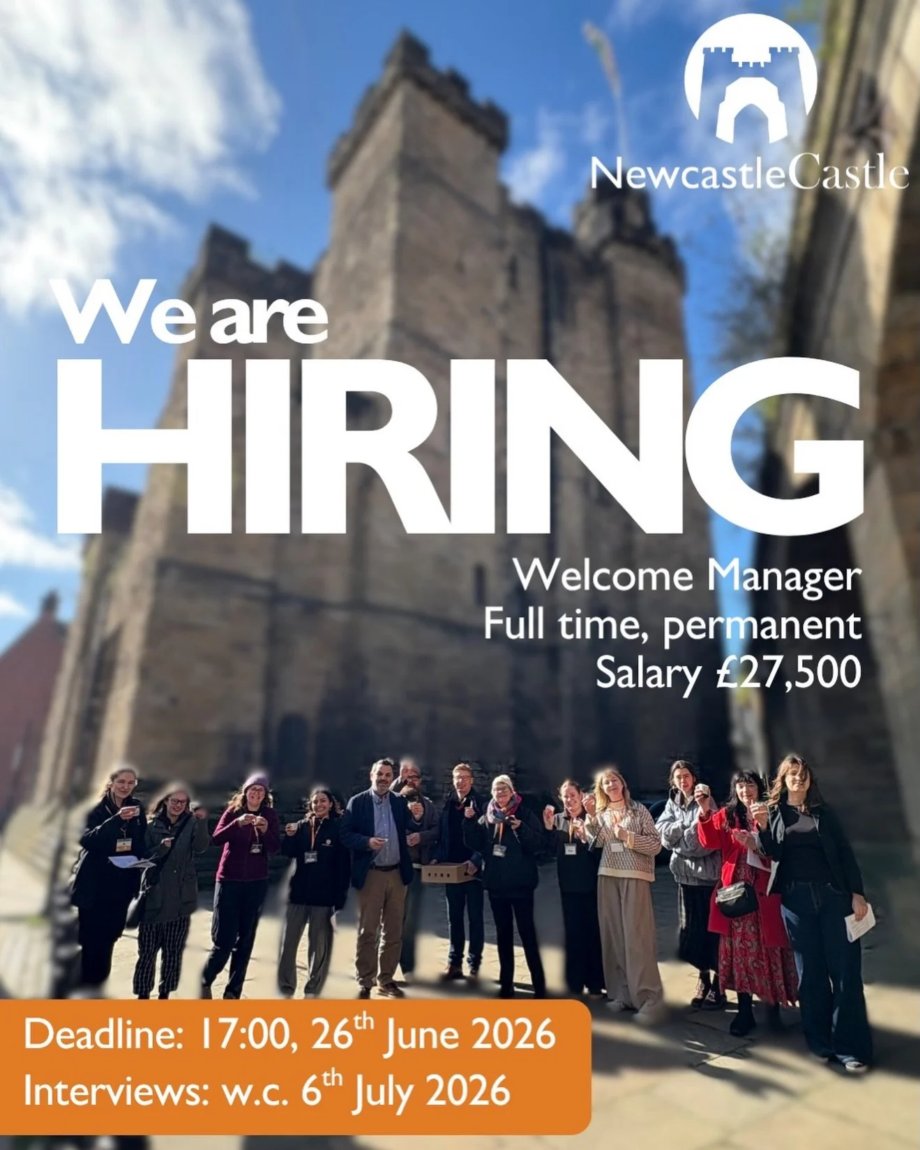 👋🏰 Fancy being the face of Newcastle Castle?

We&rsquo;re looking for a Welcome Manager to lead our brilliant team, inspire visitors, and help create unforgettable days out! ✨

📅 Applications close 26 June, 5pm
🔗More info on our website
📧 Send y