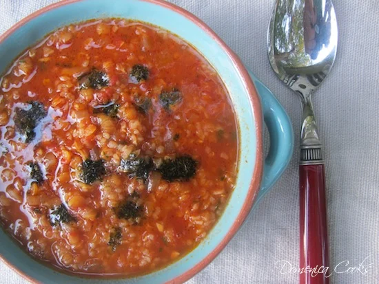Bulgur-Lentil Soup with Minted Olive Butter