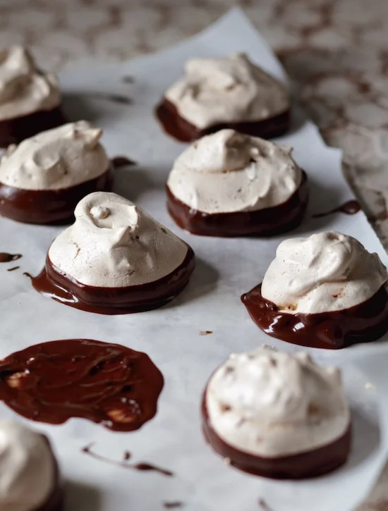 Chocolate-Dipped Hazelnut Meringues