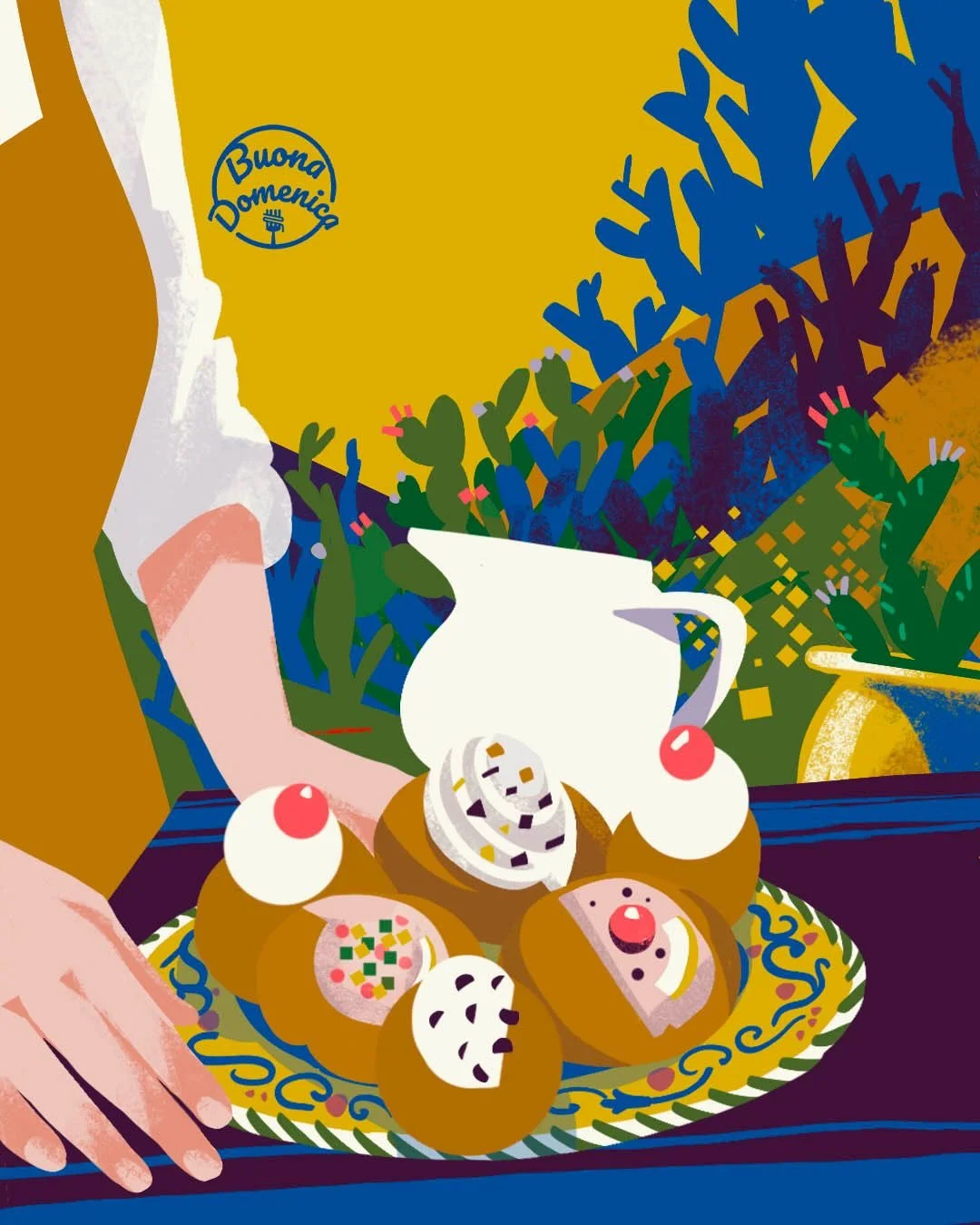 IT&rsquo;S CHOUX TIME ✨🍊🍒🇮🇹✨
.
This week&rsquo;s BUONA DOMENICA features a recipe for Sfince di San Giuseppe (aka Sfinci, Sfingi, Spince); in other words, fried bign&egrave; filled and frosted with ricotta cream and studded with pistachios and ca