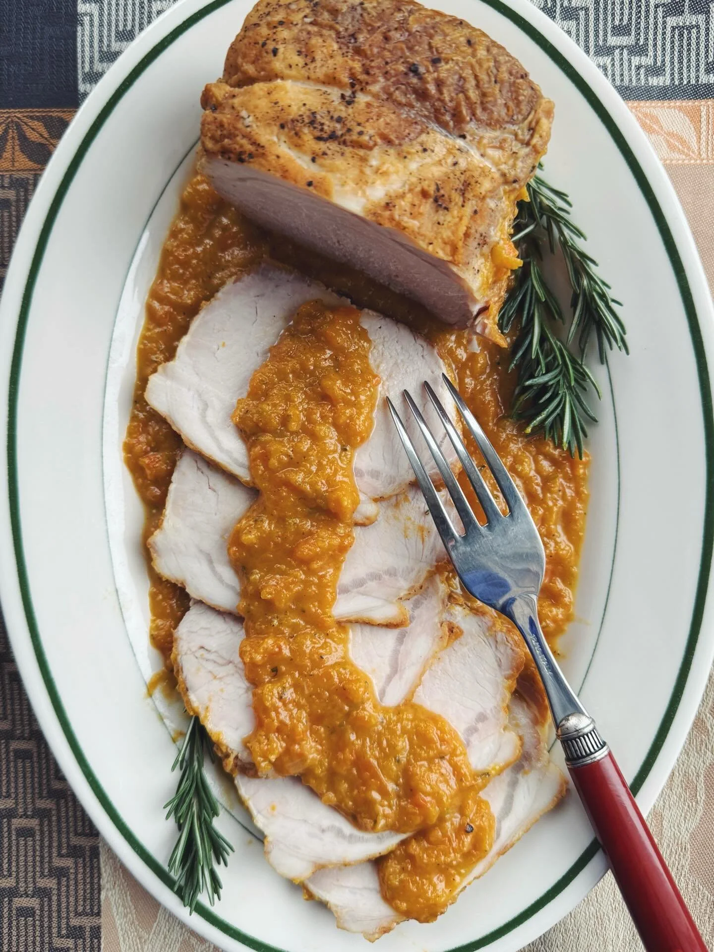 This week&rsquo;s recipes are a tribute to carrots 🥕 
Center-cut pork loin roast served with a savory carrot sauce; and camille ~ mini carrot and almond cakelets that reside somewhere between cupcake and muffin. These are glazed with marmalade and s