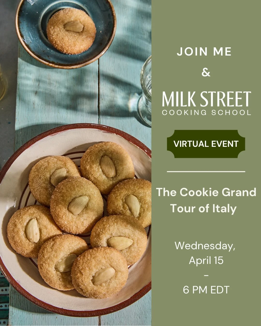 FRIENDS: The pub date for ITALIAN COOKIES is less than a month away! To celebrate, I&rsquo;ll be teaching an online cookie class in collaboration with @177milkstreet on April 15. The fee is $32.59, but you can apply a special discount at checkout:
.
