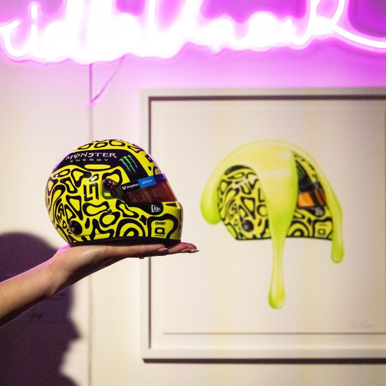 Congratulations to @lando and @mclaren. This incredible print of Gabriella Anouk hand drawn helmet is available to buy on our website for &pound;250 today. Do not miss out to get in time for Christmas for your F1 friends and family.