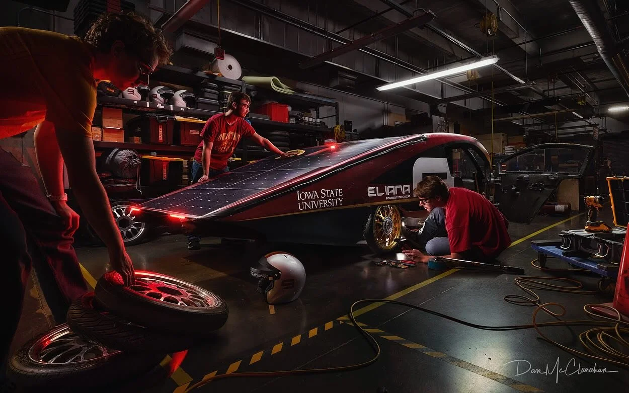 A recent light painting of @prisumofficial, the @iowastateu  Solar Car team, in their workshop in the basement of the Student Innovation Center (swipe for a photoshop build).   As a kid growing up in Ames, the solar car was the coolest part of every 