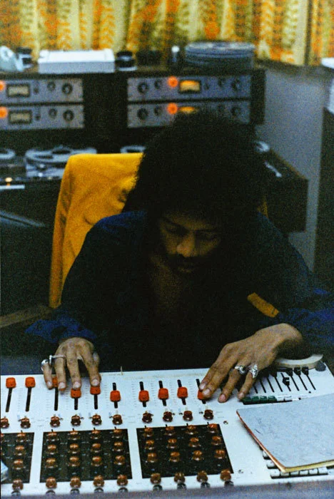 the-jimi-hendrix-experience:Jimi Hendrix at the Datamix console at the Record Plant, New York, during the recording of the Electric Ladyland album, 1968