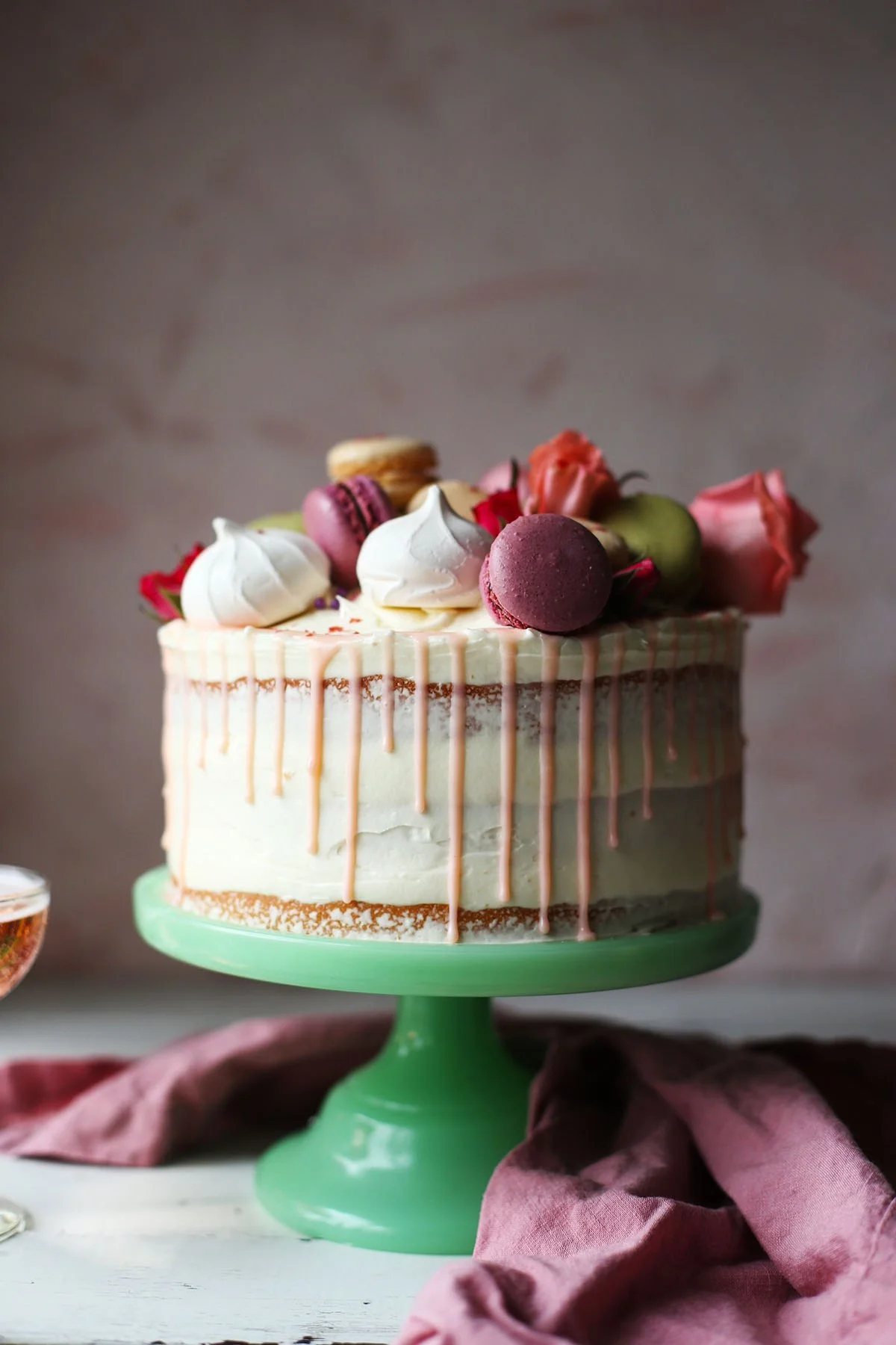fullcravings:Pink Champagne Cake with White Chocolate Frosting