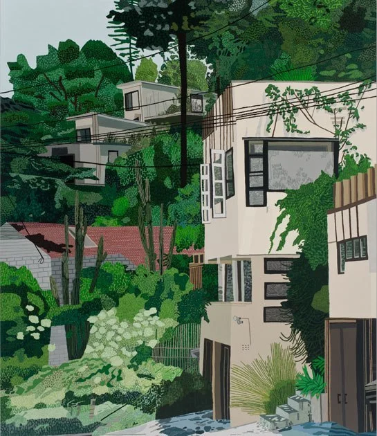  

Jonas Wood (American, b. 1977), Schindler Apts, 2013. Oil and acrylic on canvas, 132 x 112 in.